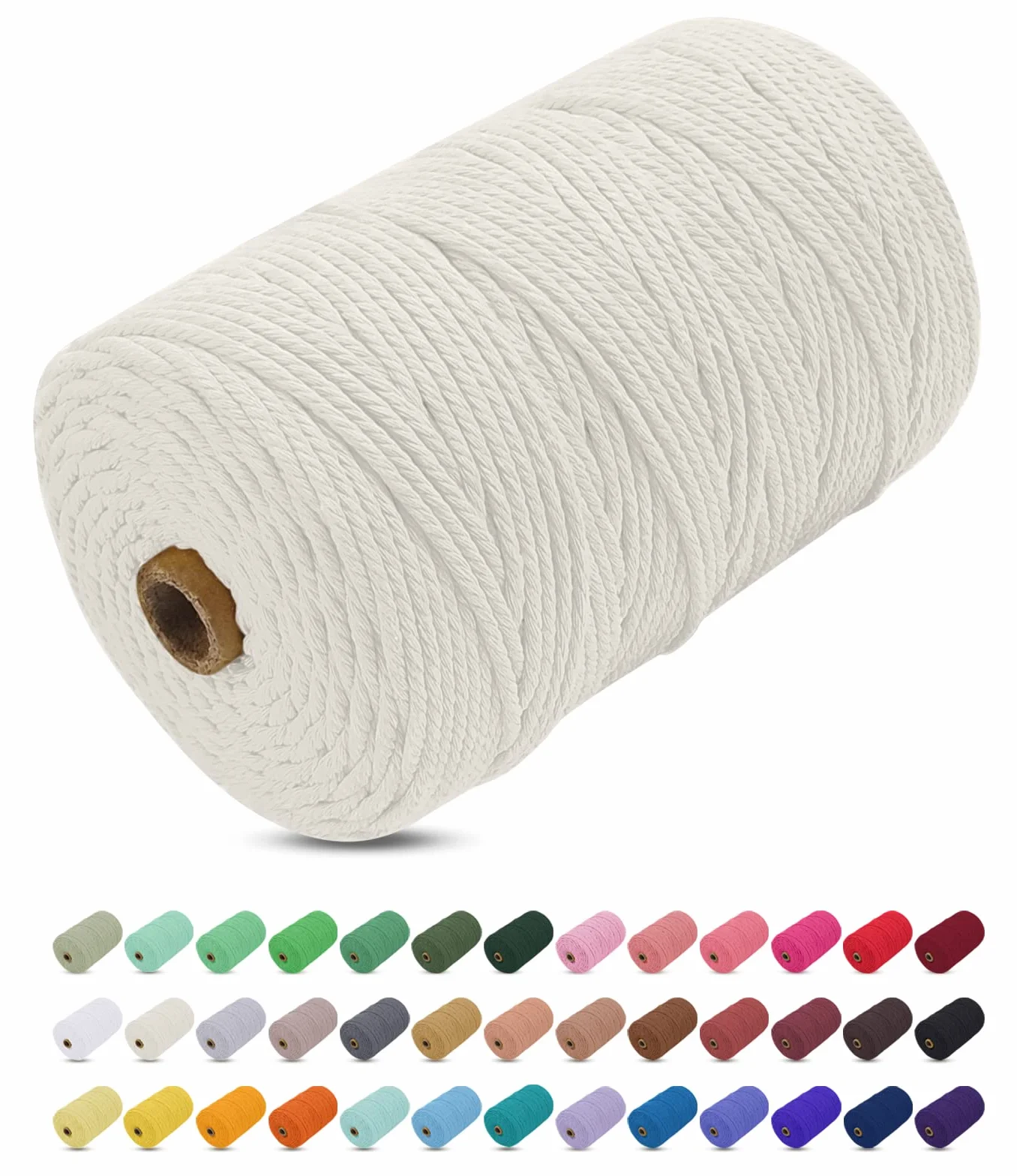 Corde Macramé 3mm x 200m, Uiopa Fil Macramé 3mm Corde Coton Naturelle 4 Brins, Coloré Ficelle Cordon Coton pour Tressée DIY, Tentures Murales, Porte Plante, Rideau, Decoration Boheme (Naturel)