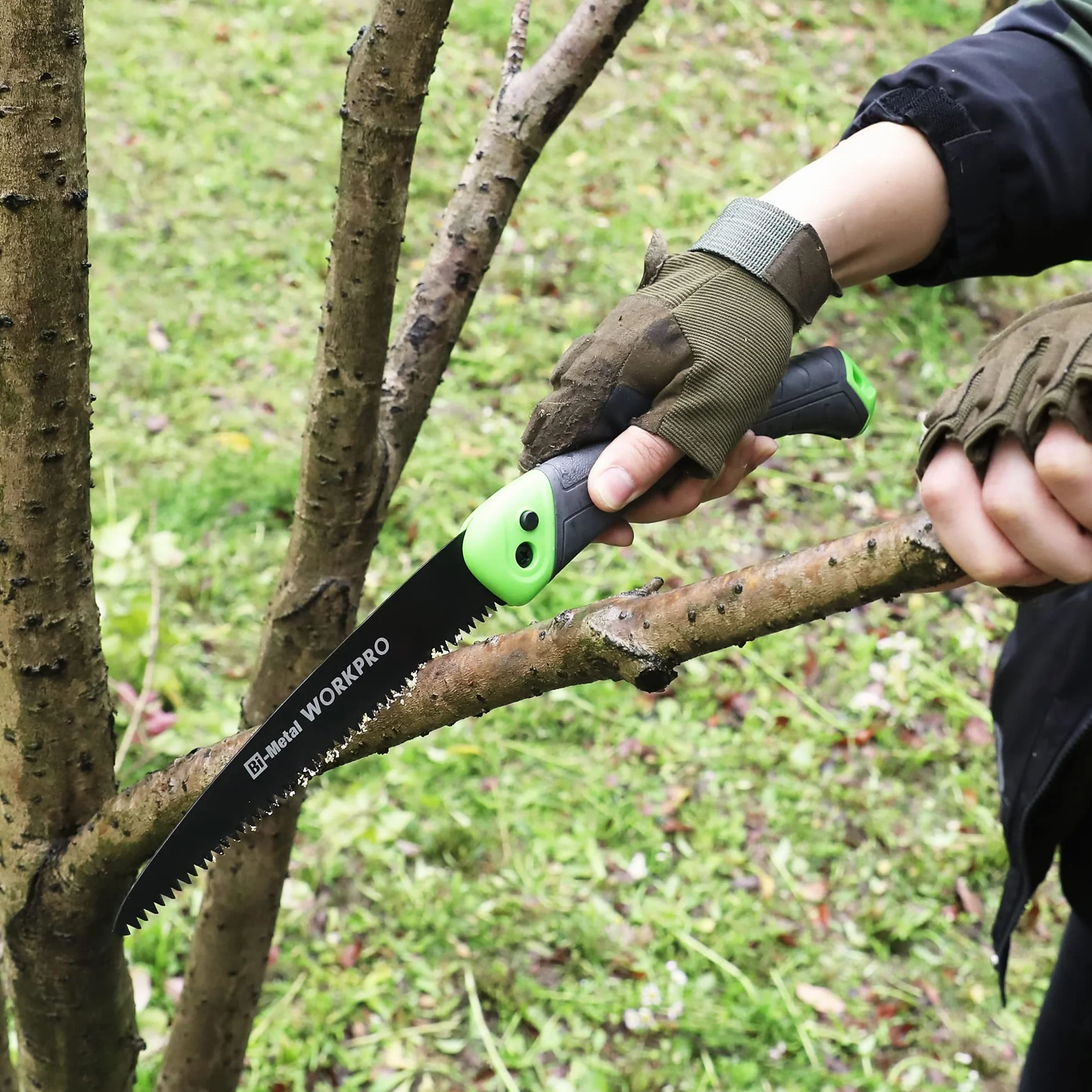 WORKPRO Scie Elaguer à Main Bimétal, Scie Pliante avec Dent à Triple de Coupe et Verrouillage de Sécurité pour Elagage, Emondage, Jardinage, Camping