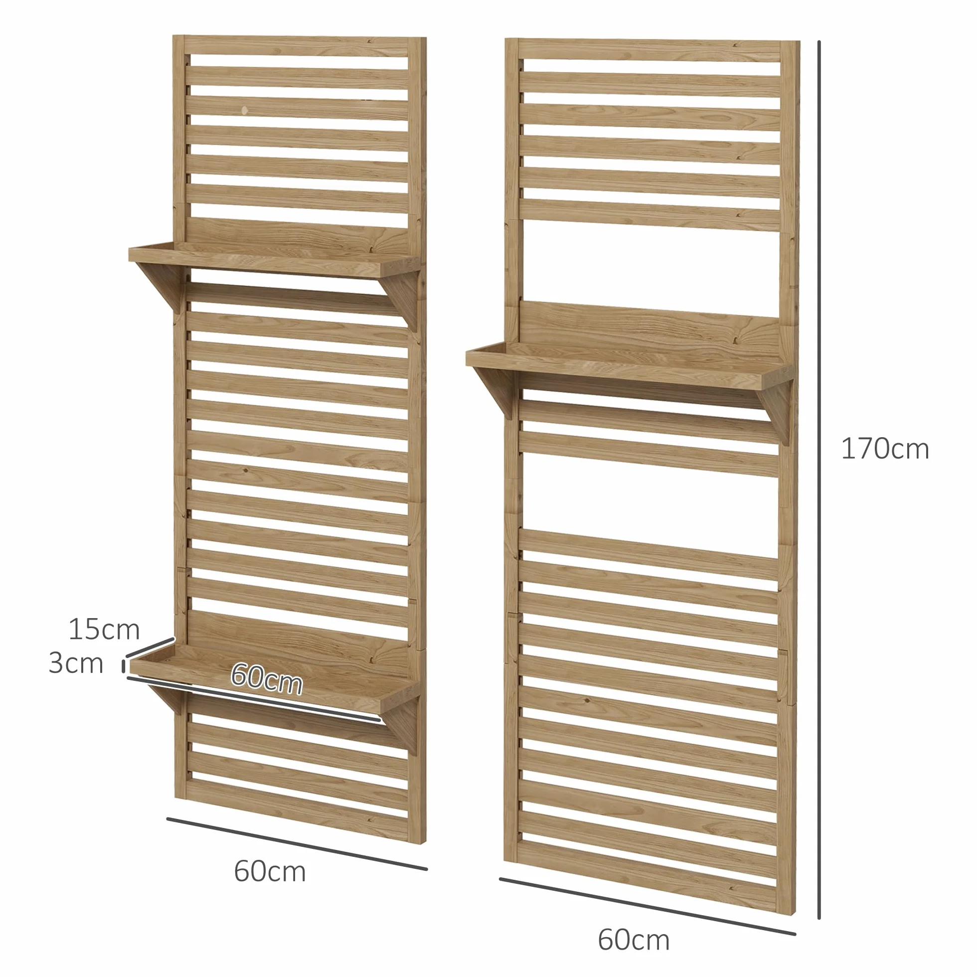 Outsunny Lot de 2 support plantes intérieur avec étagères suspendues et treillis en bois massif