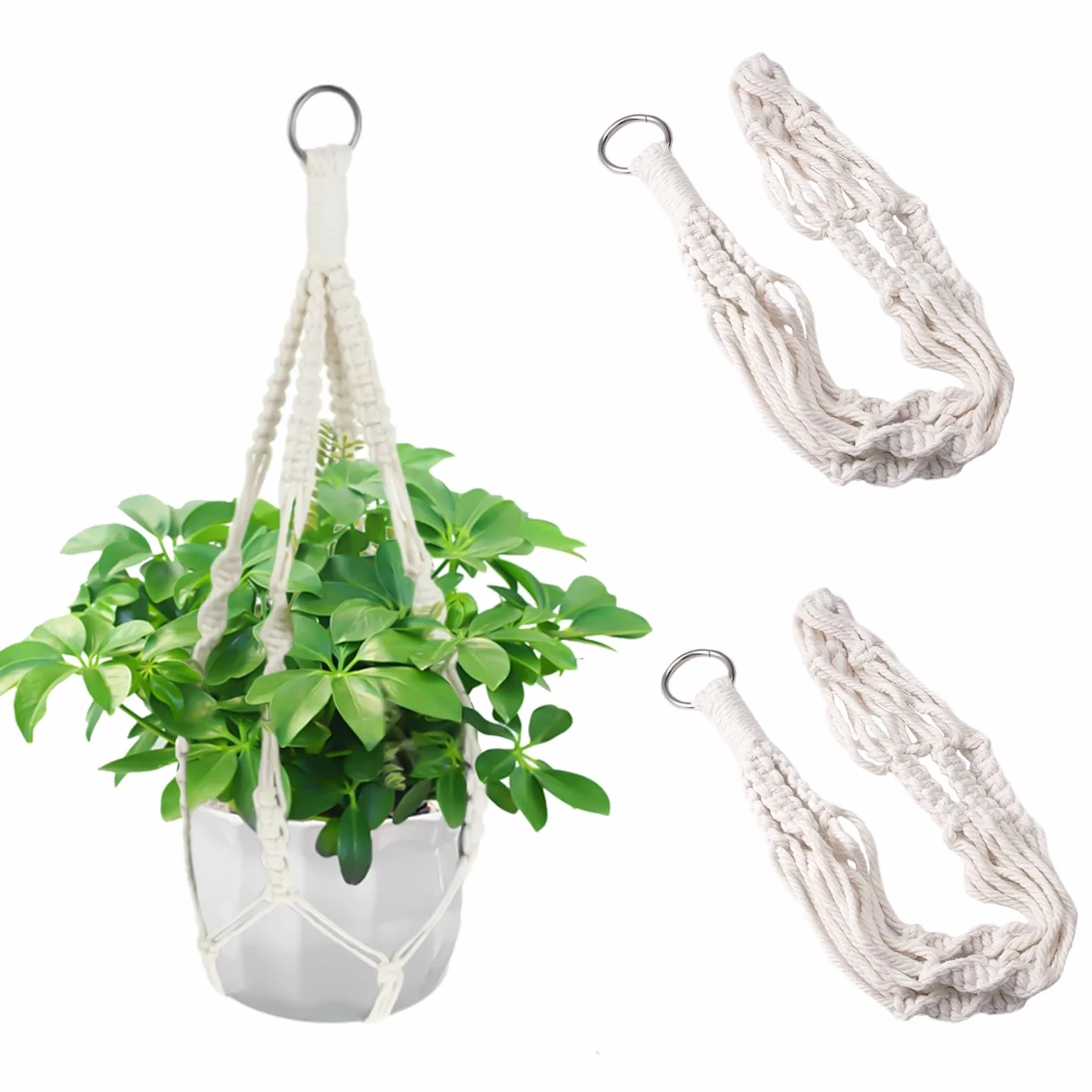 Suspension Plante Intérieure 50 cm Macramé Panier Corde Coton Décoration Maison