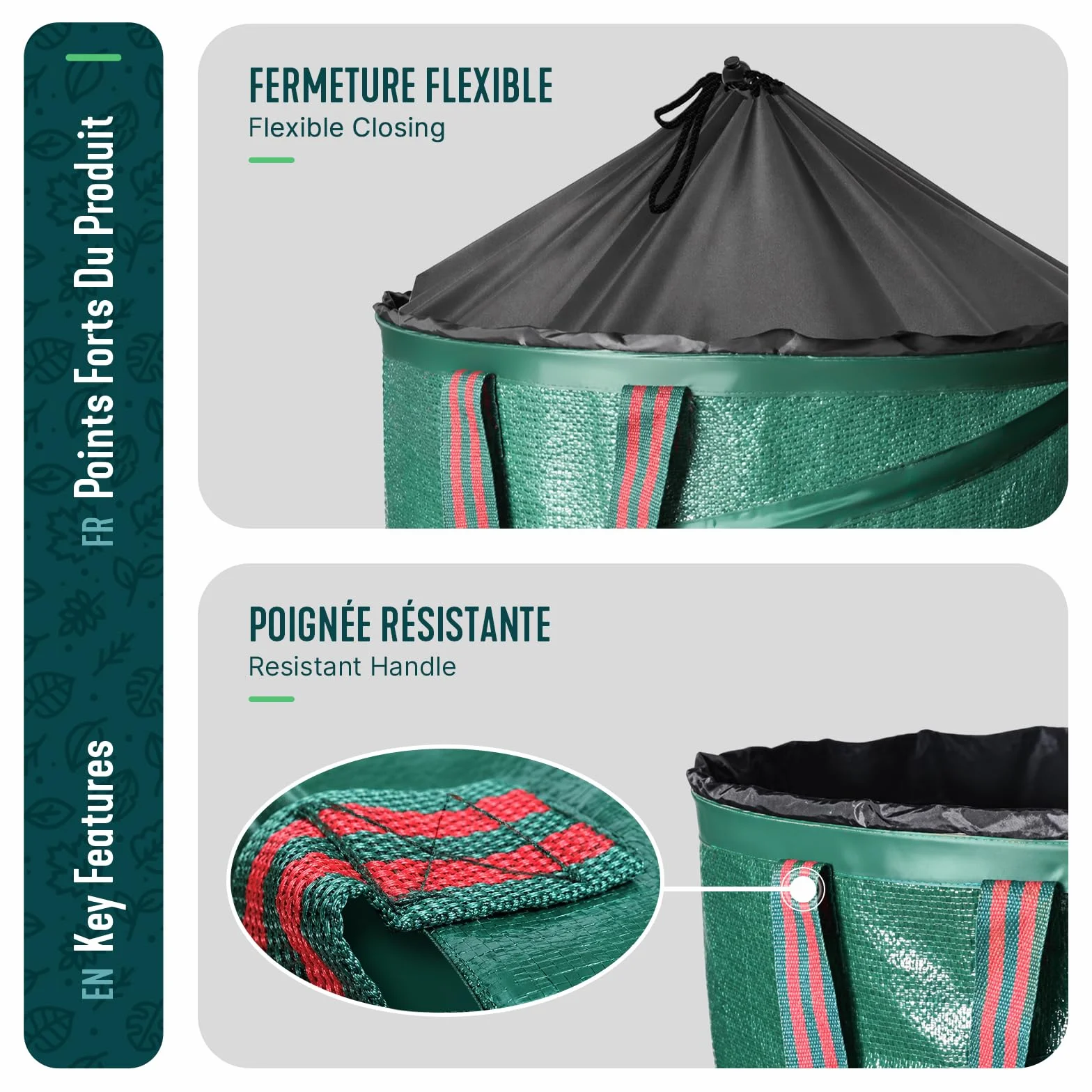 Lot de 3 Sac de Jardin Pop up 100L Polyéthylène Robuste avec Poignées Pliable Vert