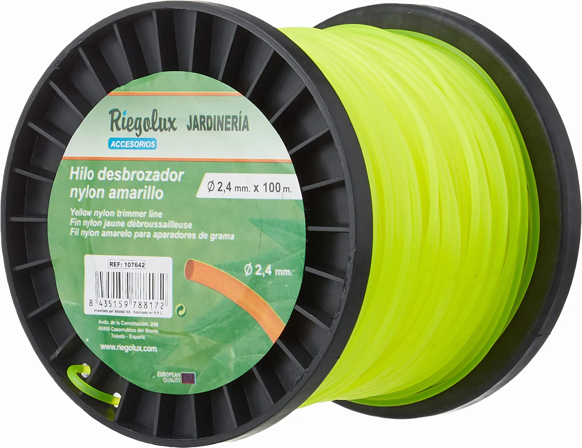 Riegolux 107642 Fil de débroussailleuse Nylon Rond 2,4 mm x 100 m Jaune