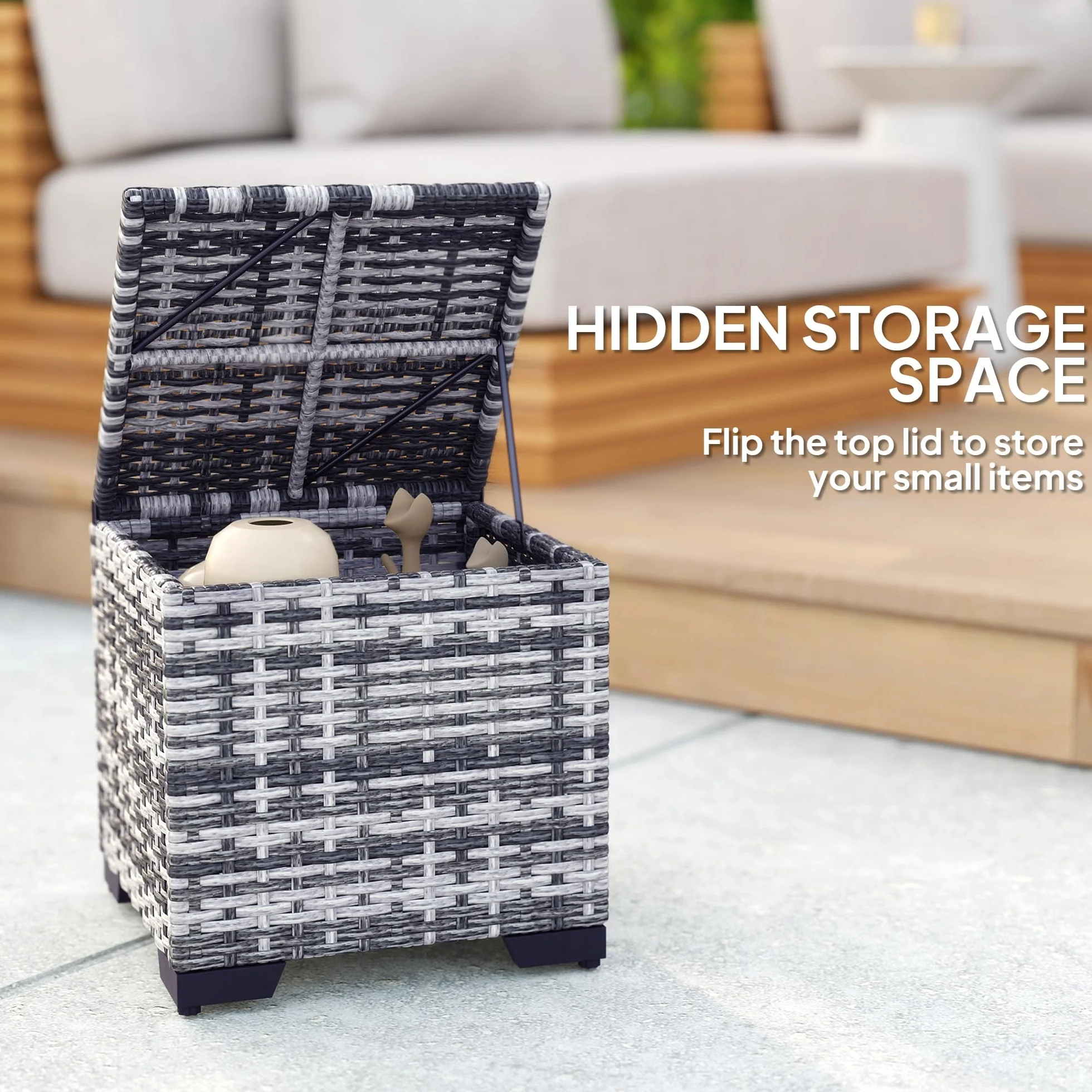 Outsunny Lot de 2 poufs de rangement en rotin avec coussins amovibles - Gris foncé