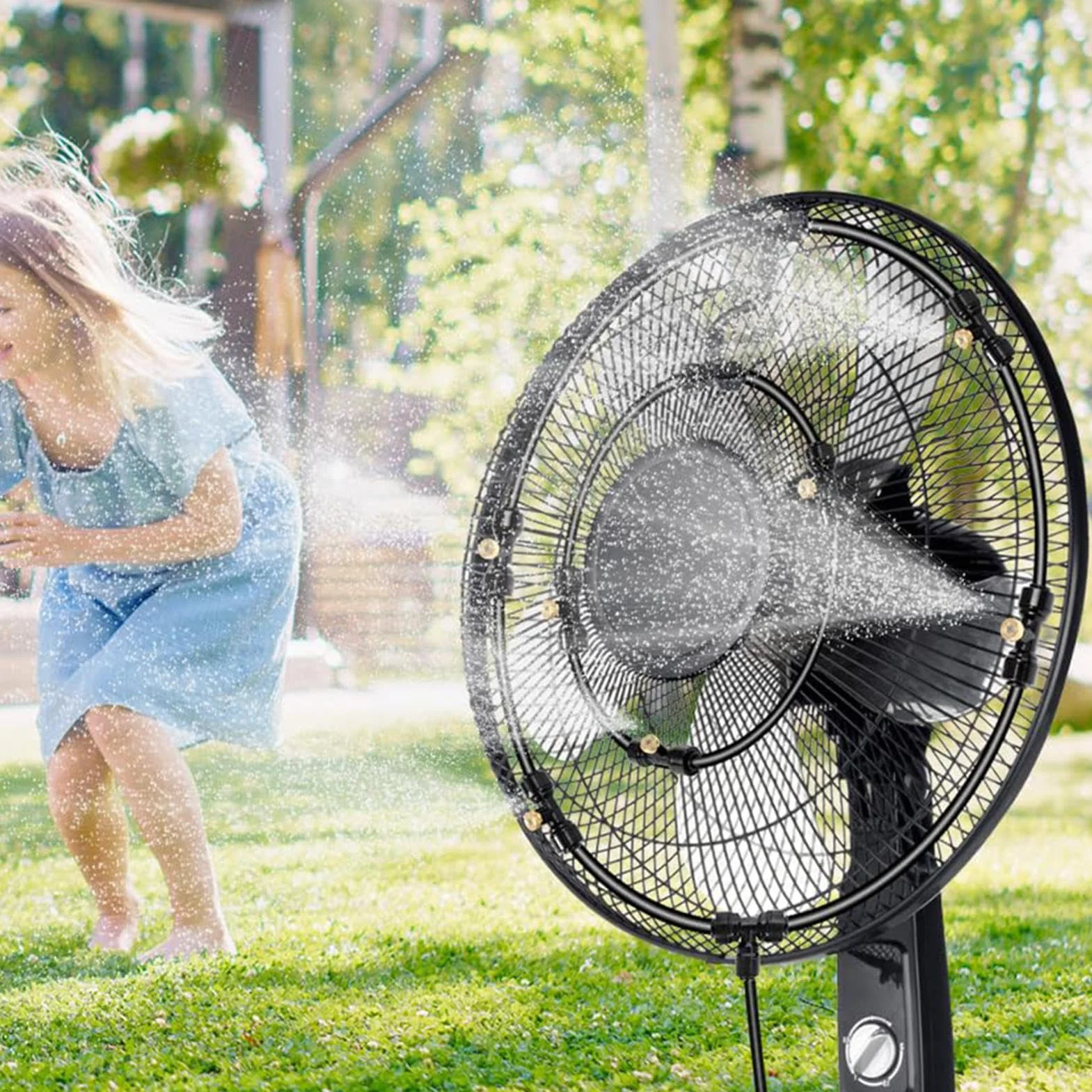 Kit de Brumisation Ventilateur pour Terrasse Extérieure avec Tuyau d’Alimentation en Eau de 8 M