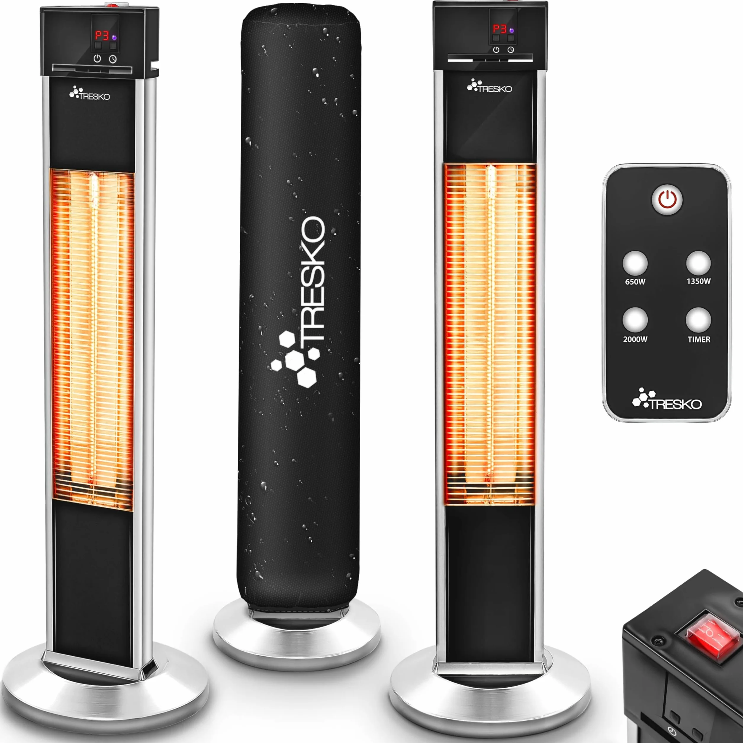 TRESKO Radiateur infrarouge sur pied 2000W | Chauffage radiant électrique intérieur extérieur avec télécommande