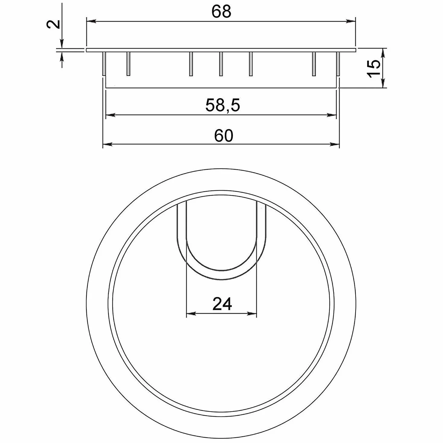 SOTECH 2 pièces Passages de câbles en métal chromé mat Dimension de perçage Ø 60 mm Bureau avec joint anti-poussière