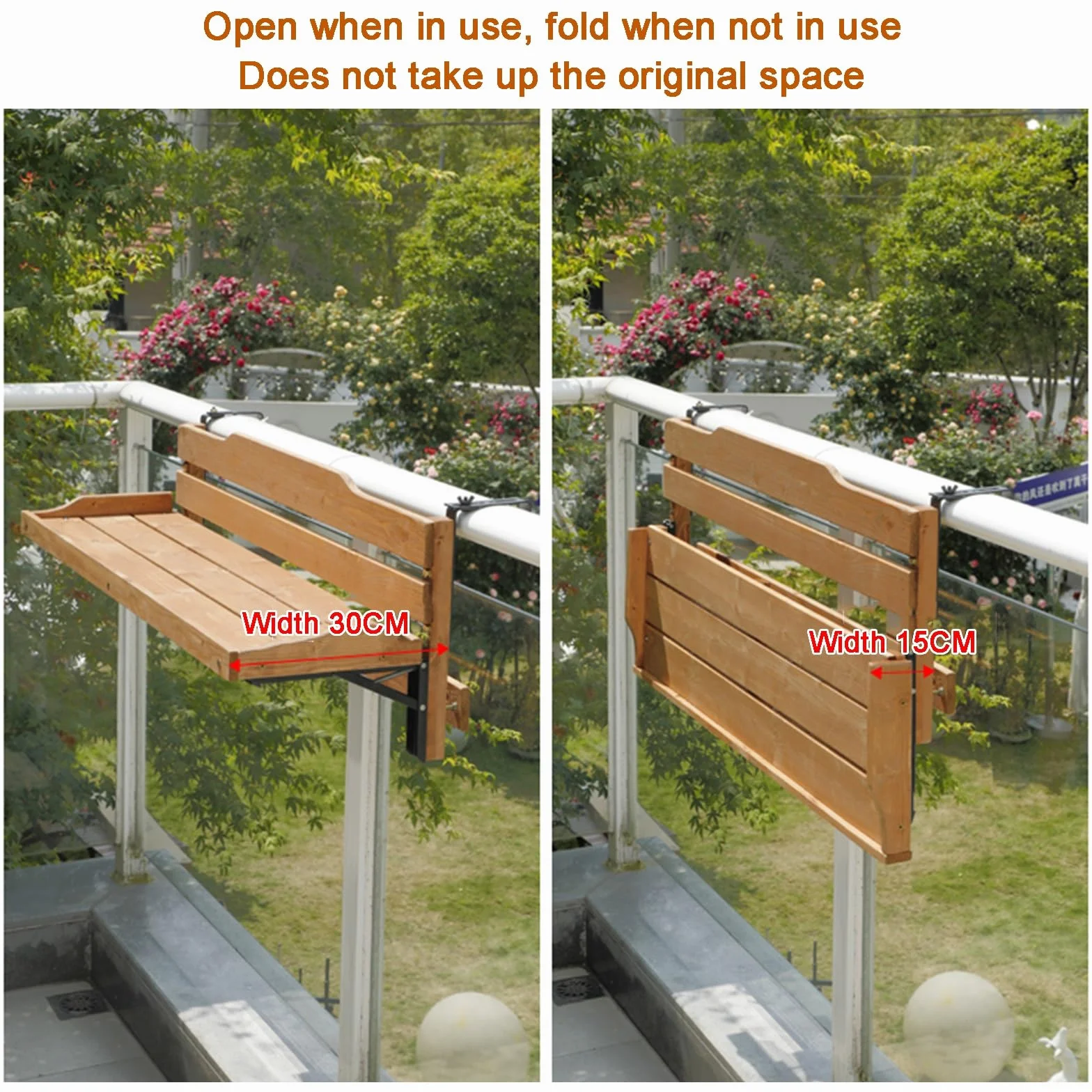 Table de Bar de Balcon pour Balustrade Pliable Résistante aux Intempéries 120x20cm