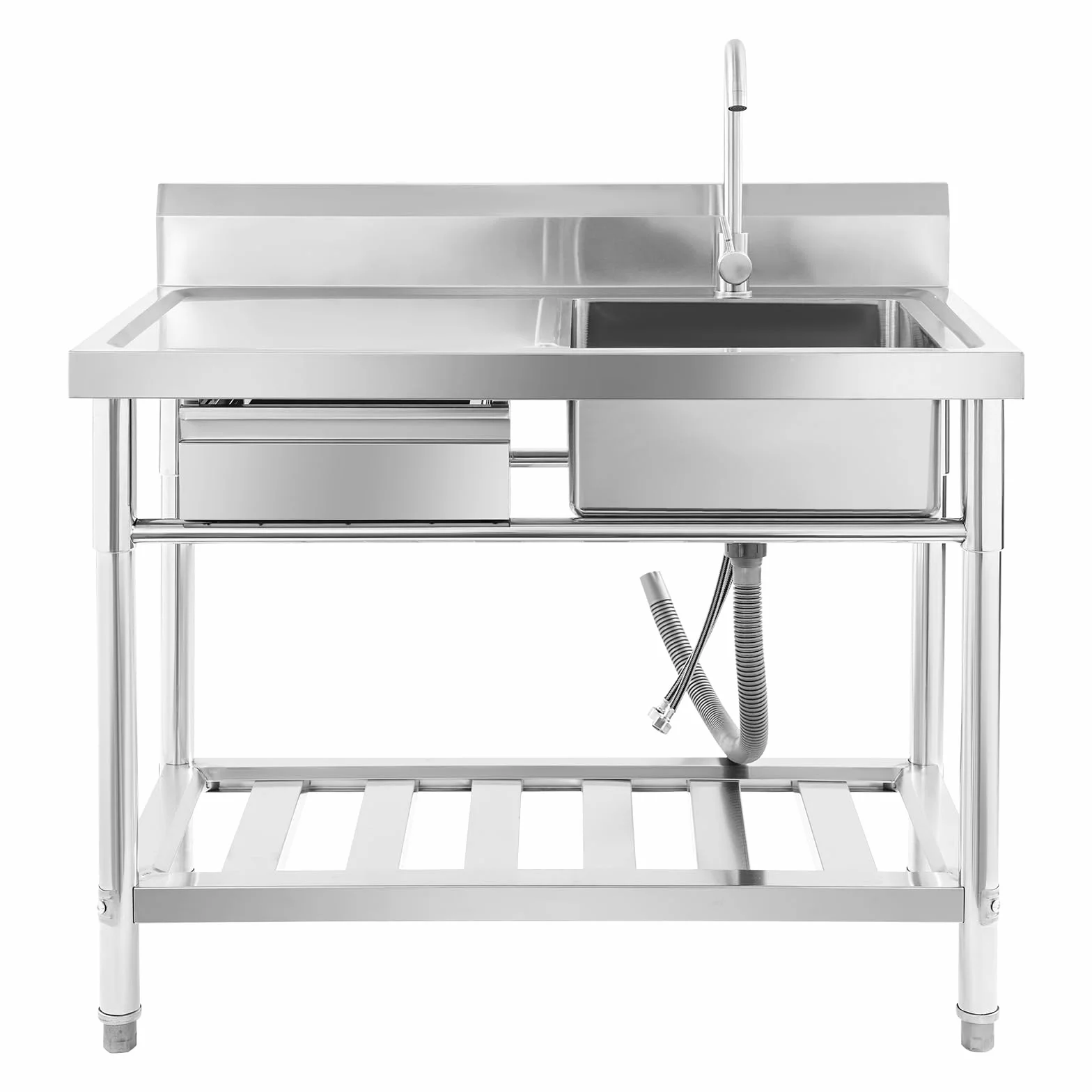 Évier indépendant acier inoxydable extérieur 100x60x80 cm robinet pivotant 360°