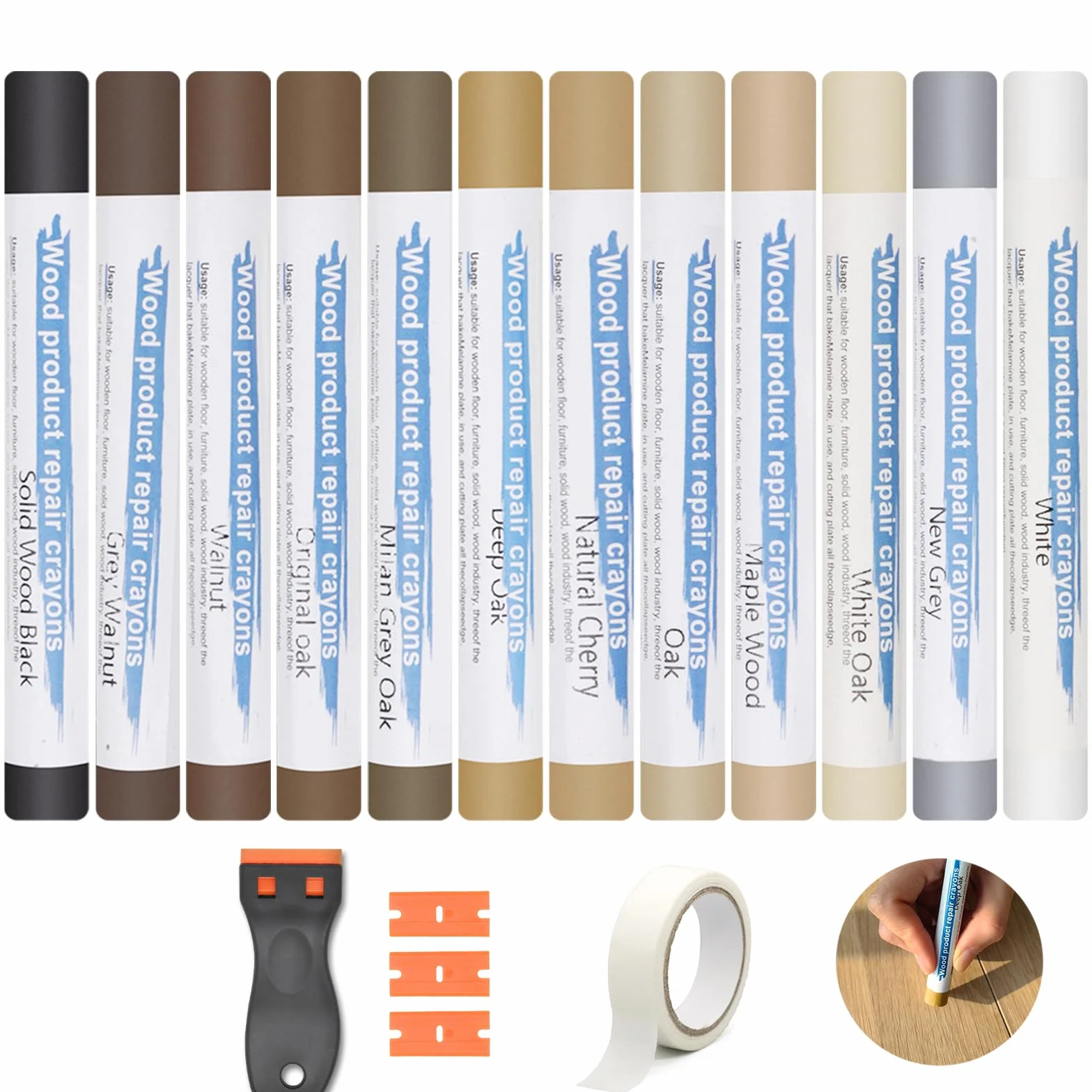 Kit Réparation Parquet 12 Couleurs, Mastic Bois, Pate a Bois Rebouchage, Kit Reparation Carrelage pour Stratifié, Bois, PVC, Carrelage, Meubles