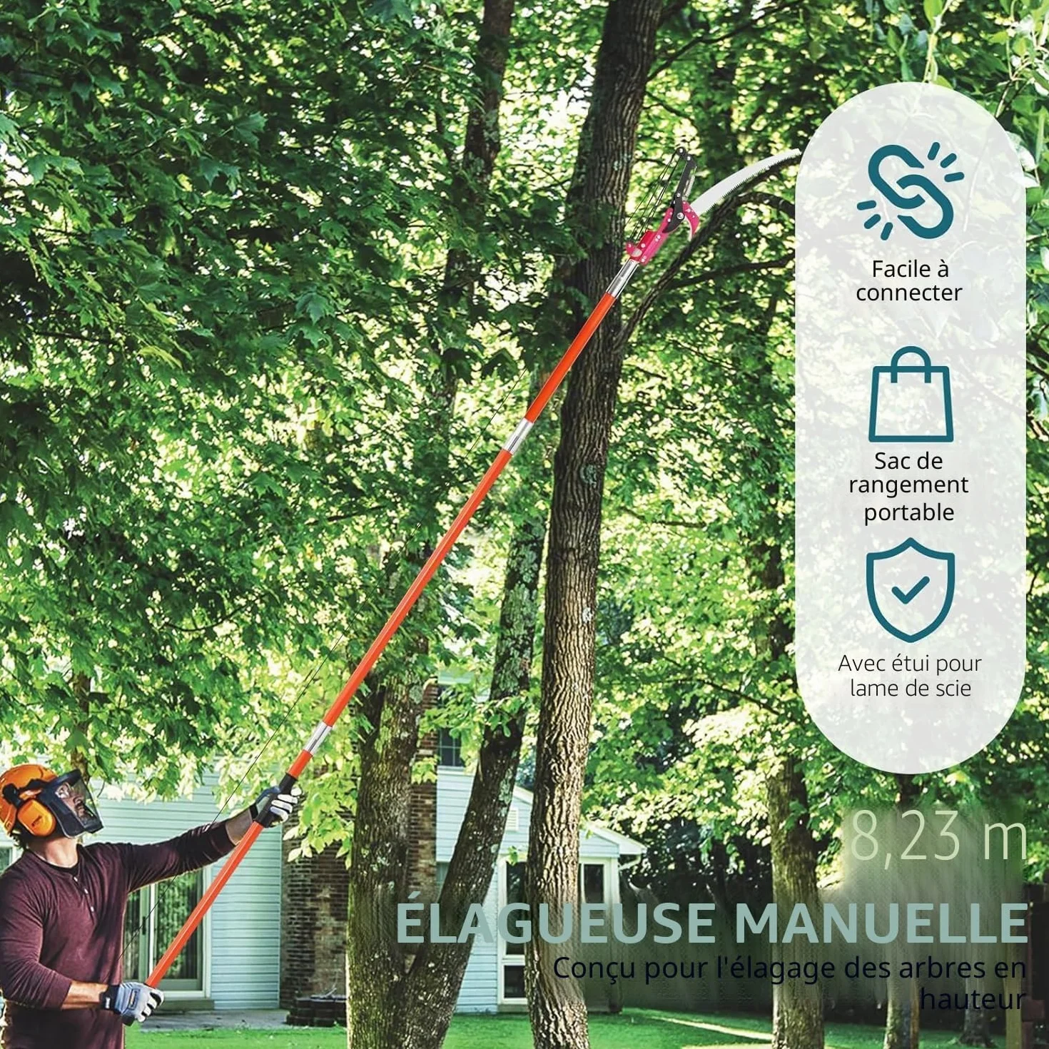 Coupe Branche Telescopique, 2.1m-8m Scie à élaguer Télescopique, Elagueuse sur Perche pour Tailler Les Paumes et Arbustes (8 Tiges Jonction)