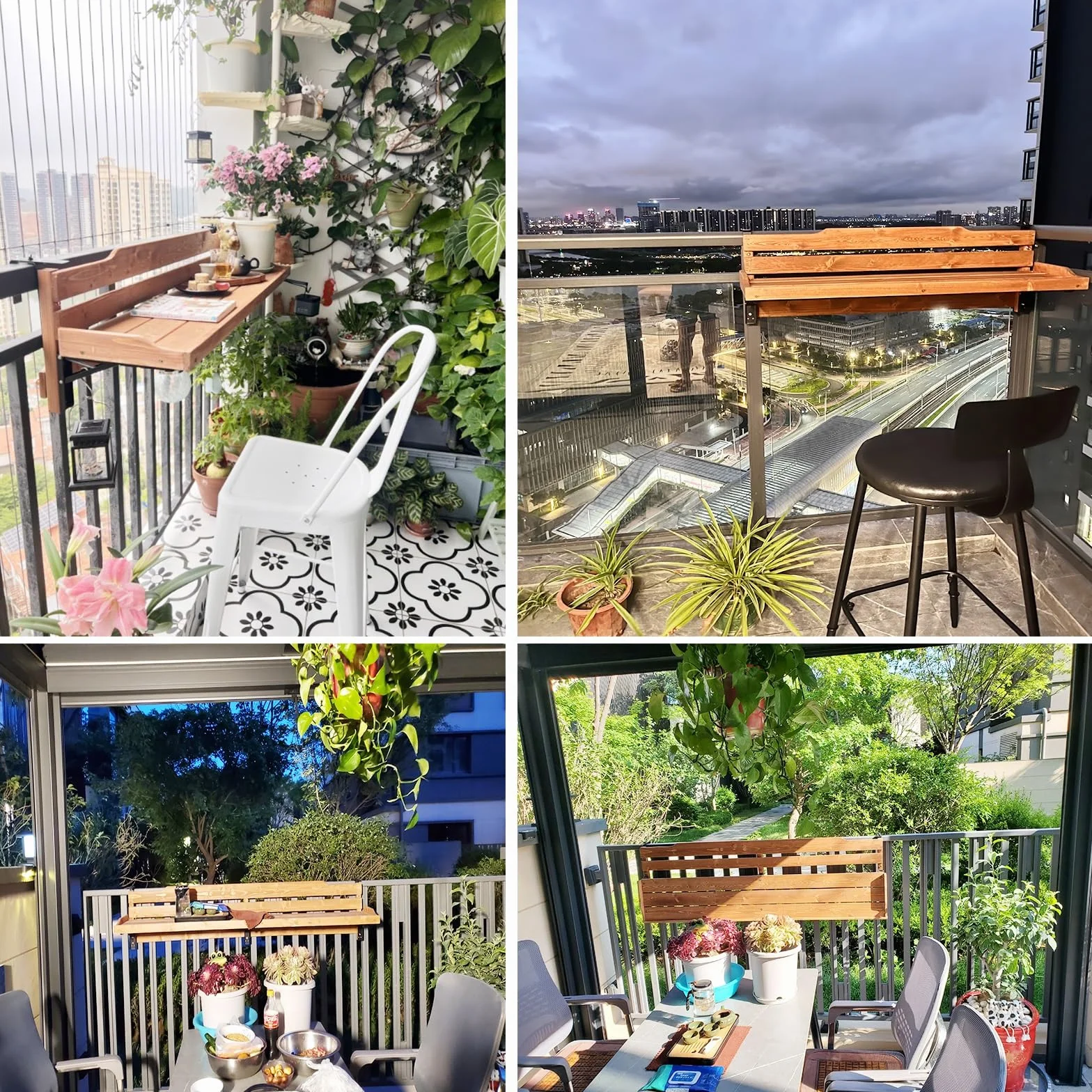 Table de Bar de Balcon pour Balustrade Pliable Résistante aux Intempéries 120x20cm