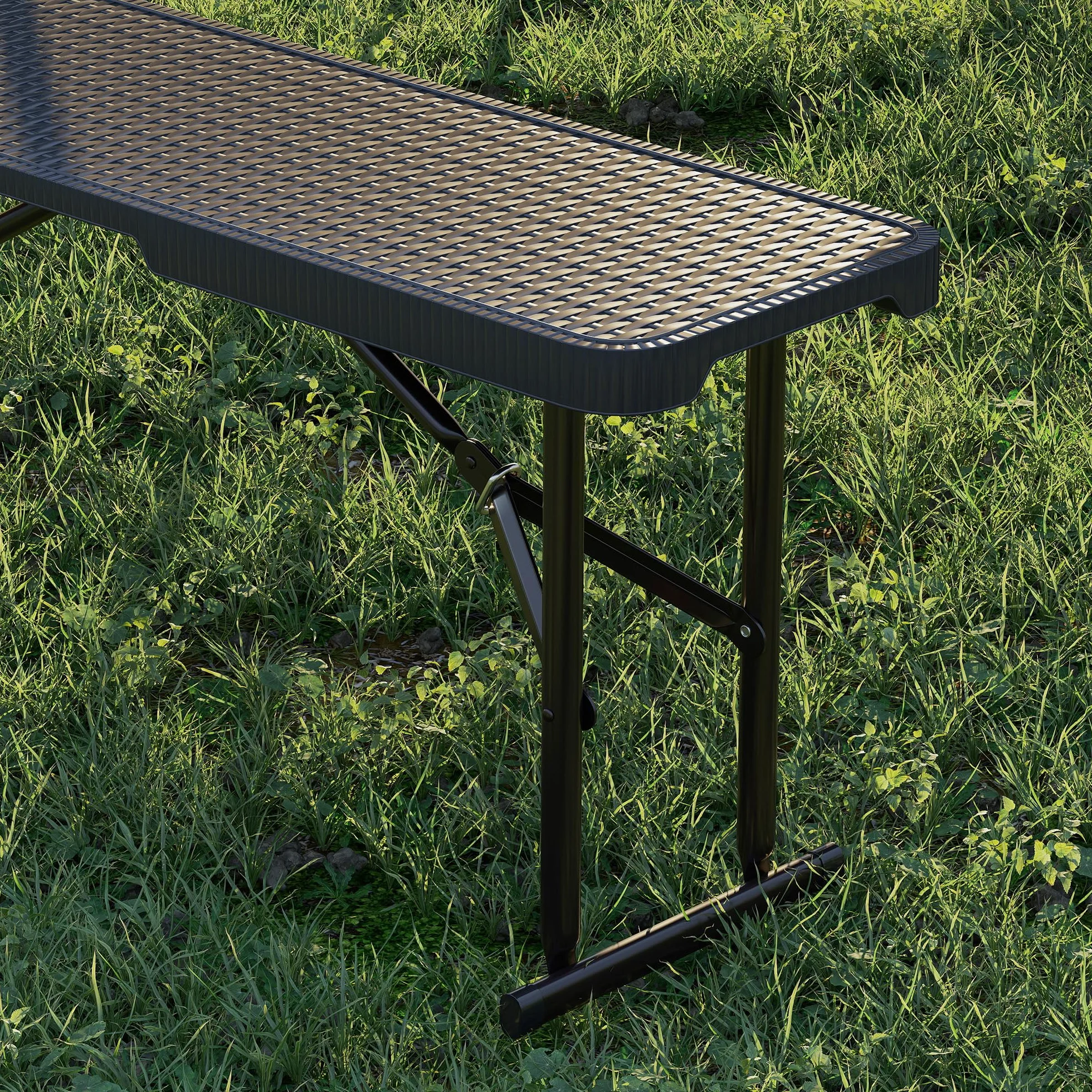 Outsunny Table Pliante Pique-Nique 180 cm Banc Camping Noir Rotin