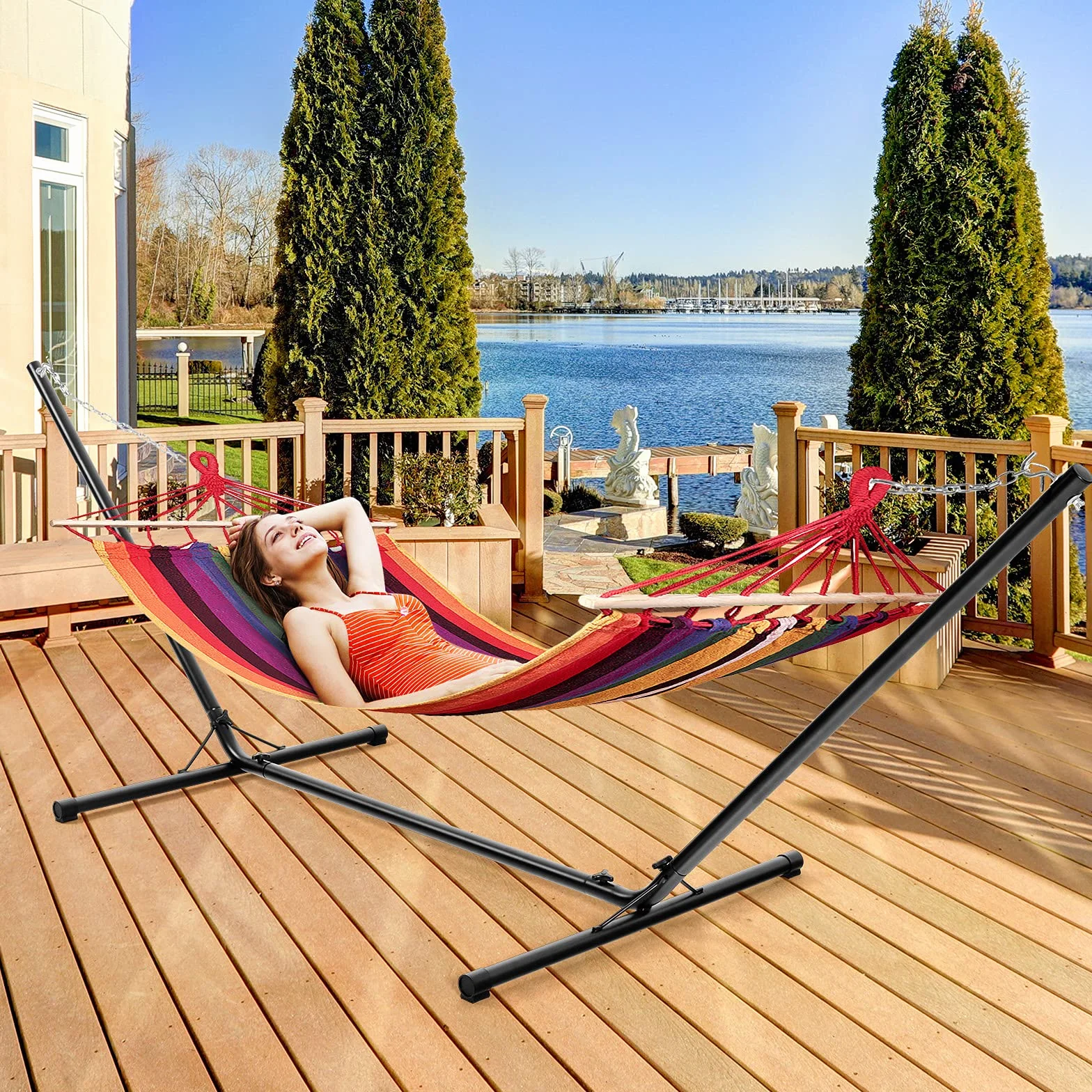 COSTWAY Support Hamac en Métal 150kg 324x104.5x108cm Noir