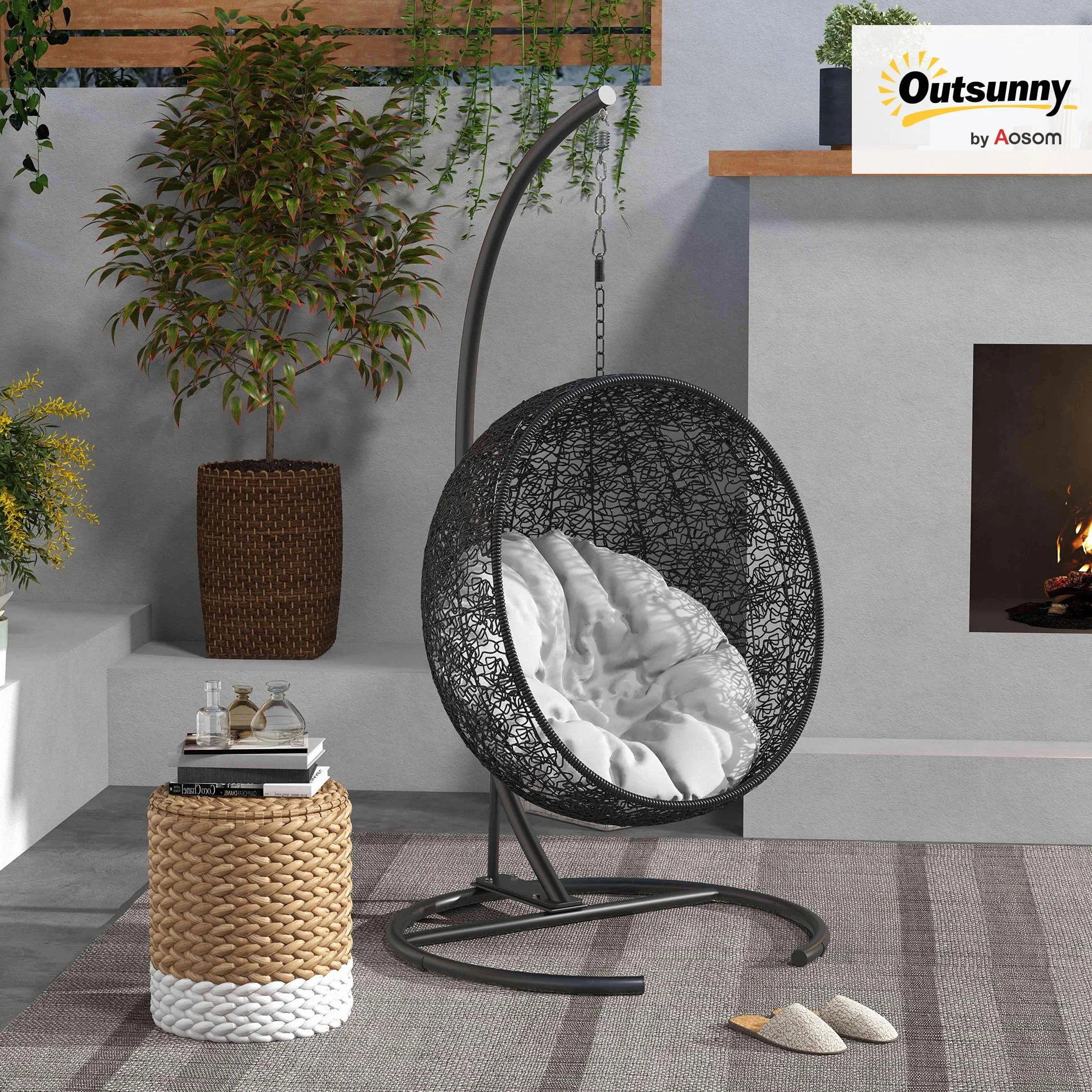 Outsunny Support Fauteuil Suspendu Base Ronde Métal 150 kg Ø102x195 cm Noir