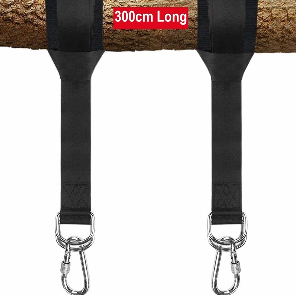 Kit Fixation Hamac 300CM Charge Max 1000KG Sangle avec Crochets Mousquetons Tapis Protection Arbre