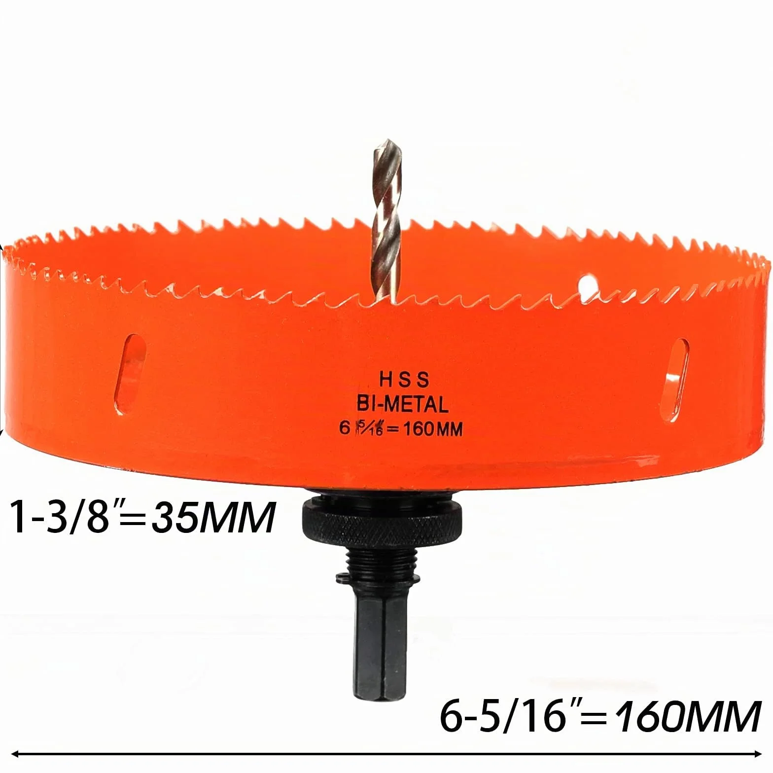 Scie Cloche Bi-métal 160 mm, M42 HSS Bimétallique Scie Trèpan avec Foret de Centrage pour Robuste Perceuse à Percer pour Fer, Aluminium, Bois, Cloison Sèche, Tuyau, Panneau de Fibres de Bois/Orange