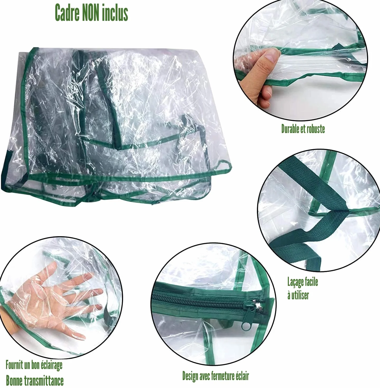 LATERN Couverture de Rechange pour Serre 160CM x 70CM x 50CM PVC Clair avec Porte à Glissière Enroulable