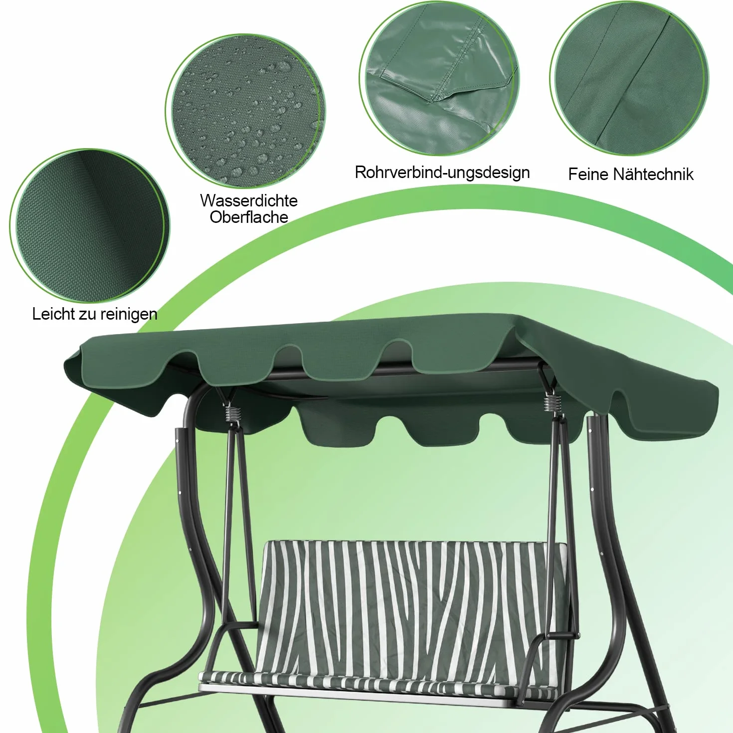 Herrselsam Housse de toit de rechange universelle pour balancelle 3 places 210 x 145 cm Vert Protection UV