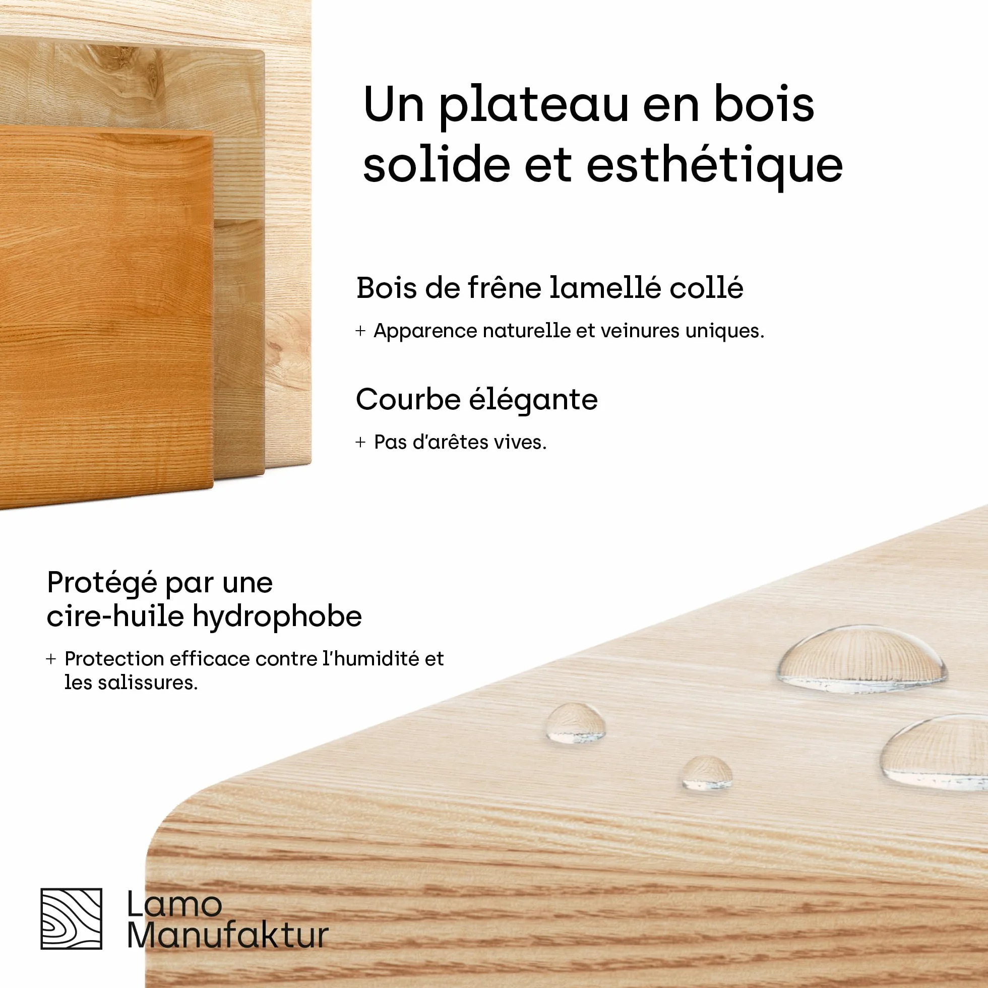 LAMO Manufaktur 70 cm Support Plantes Piedestal Porte-plantes Interieur Cadre Blanc Gris Plateau Bois Massif Naturel