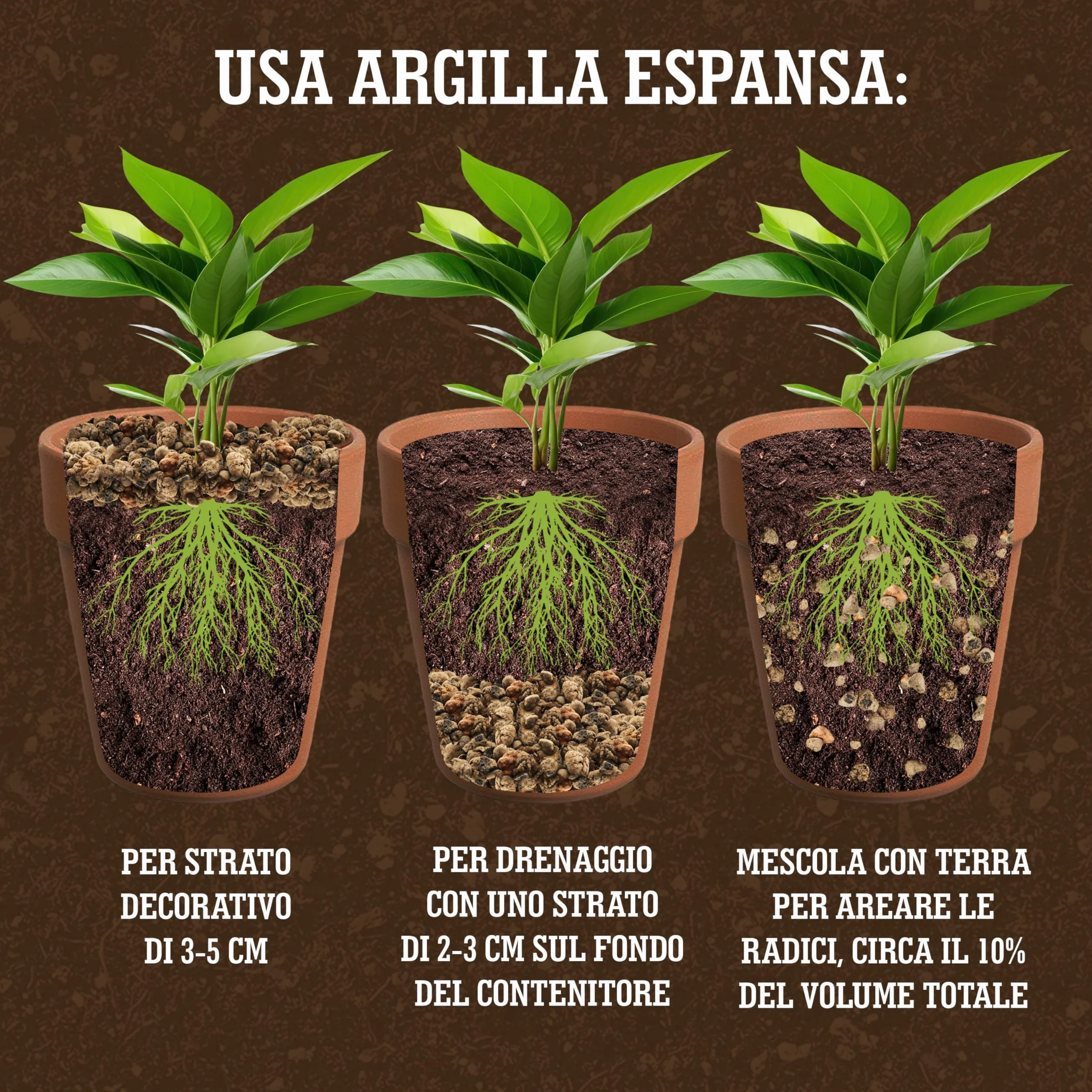 Billes d'argile LERAVA 1L - Substrat naturel léger pour plantes d'intérieur - Drainage optimal et décoration végétale - Made in Italy