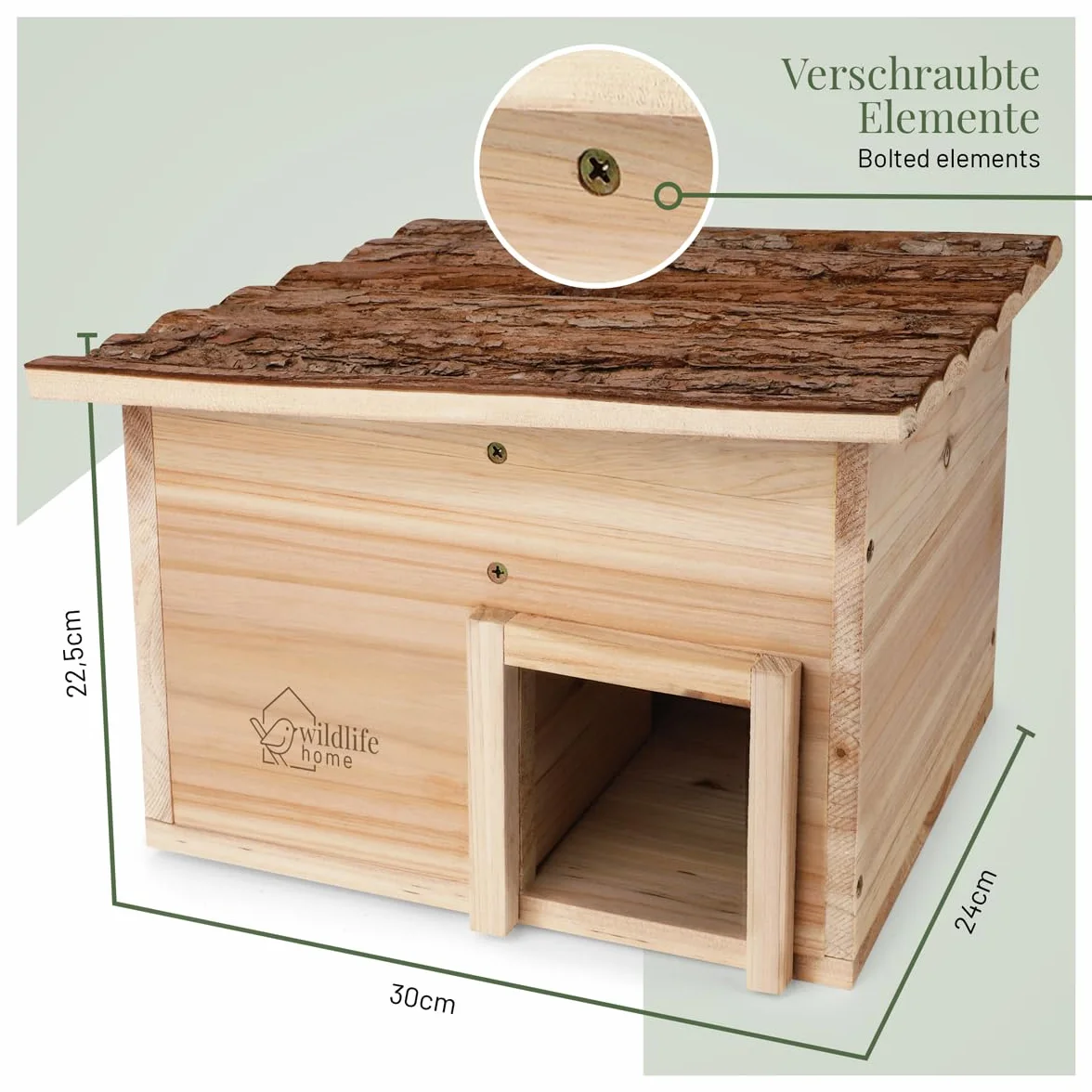 Maison pour hérisson en bois avec fond et toit en bœuf résistant aux intempéries Mangeoire Protection chat Quartier d'hiver jardin