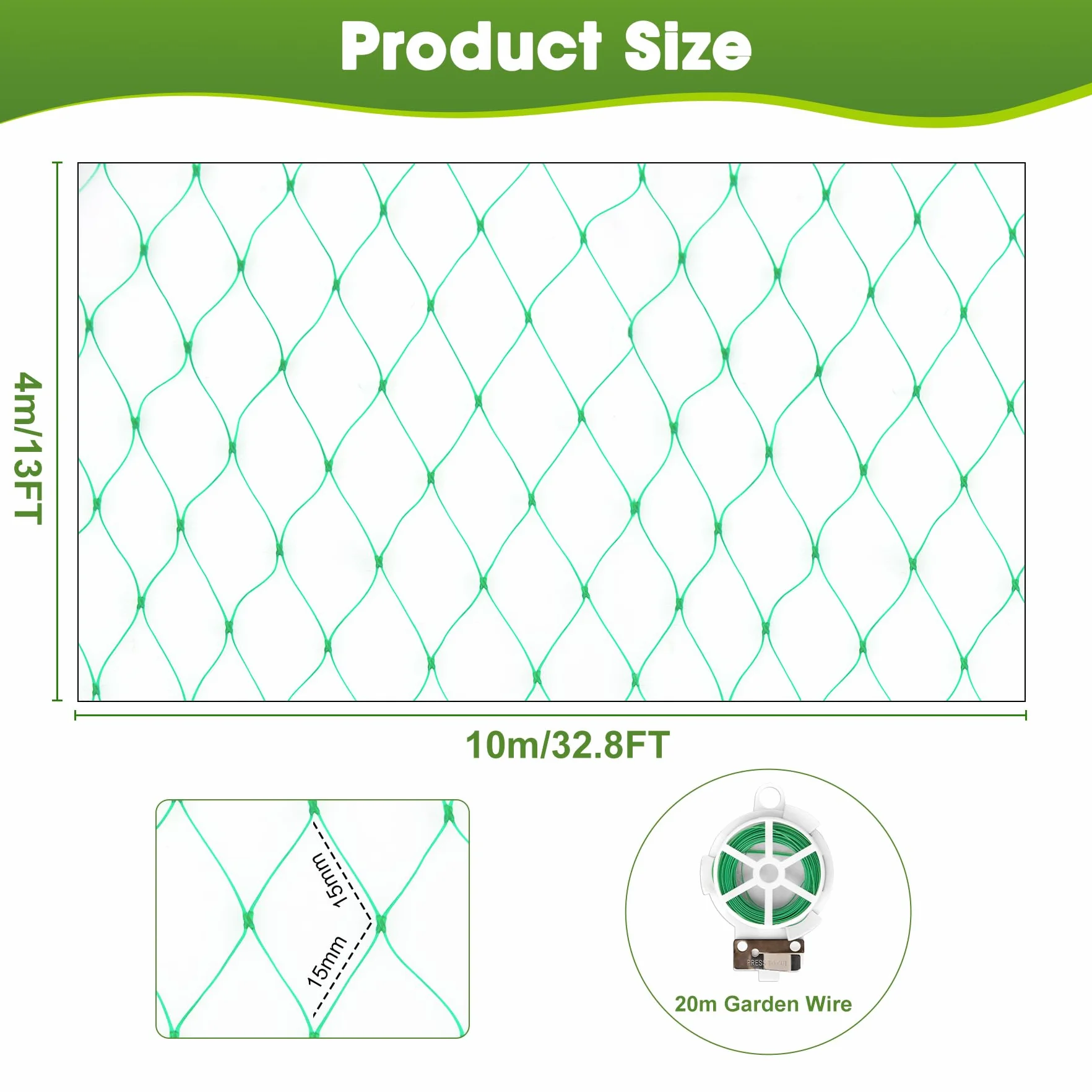 Filet Anti Oiseaux 4m×10m, Filets de Protection pour Jardin avec Mailles Fines, Vert