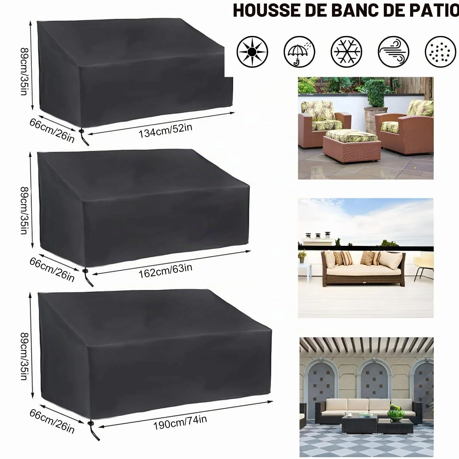 Housse Canapé Extérieur 2 Places 134×66×89cm avec Ouvertures d'Aération