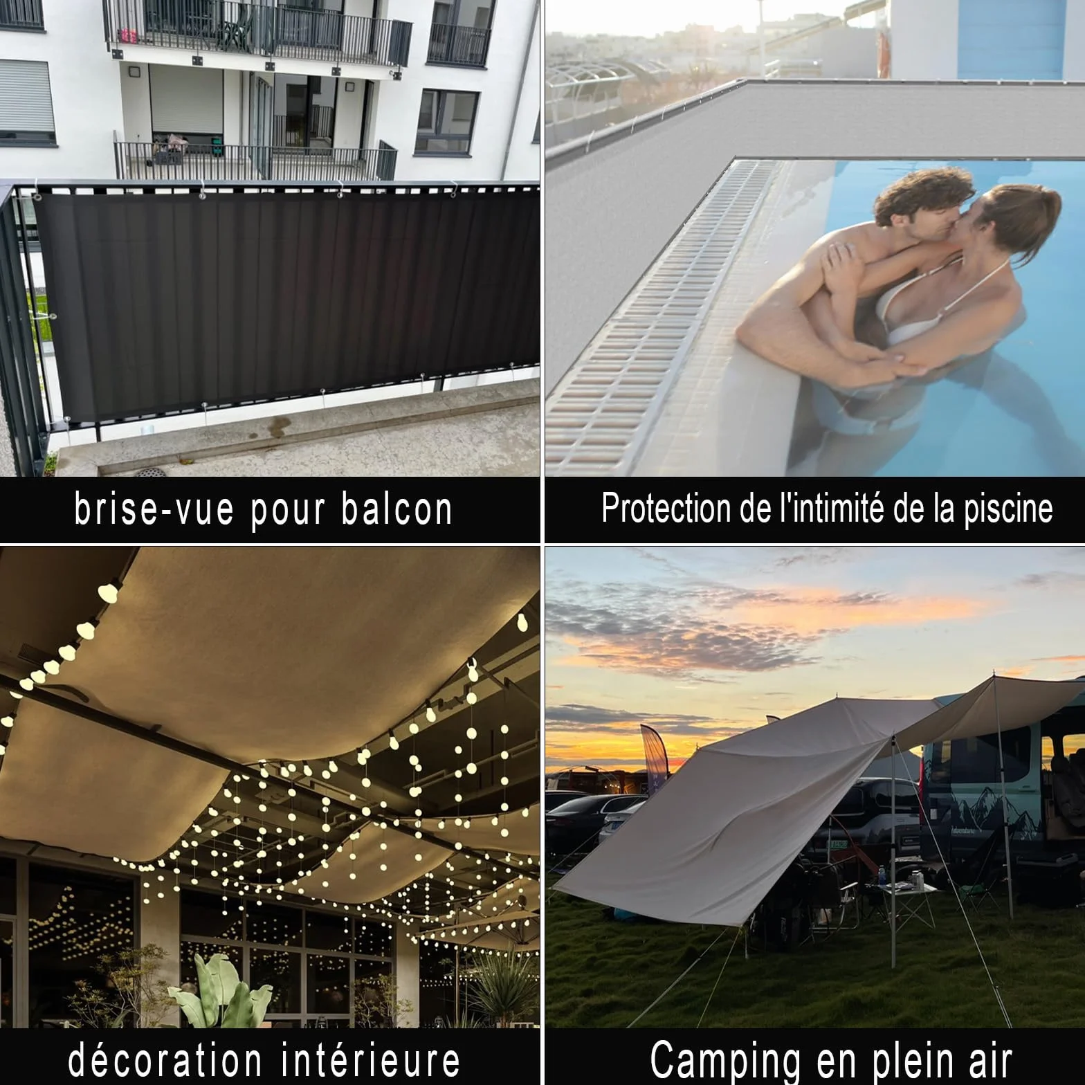 Brise Vue Balcon 100x300cm Imperméable Protection UV Opaque Résistant Vent avec Serre Câbles Anthracite