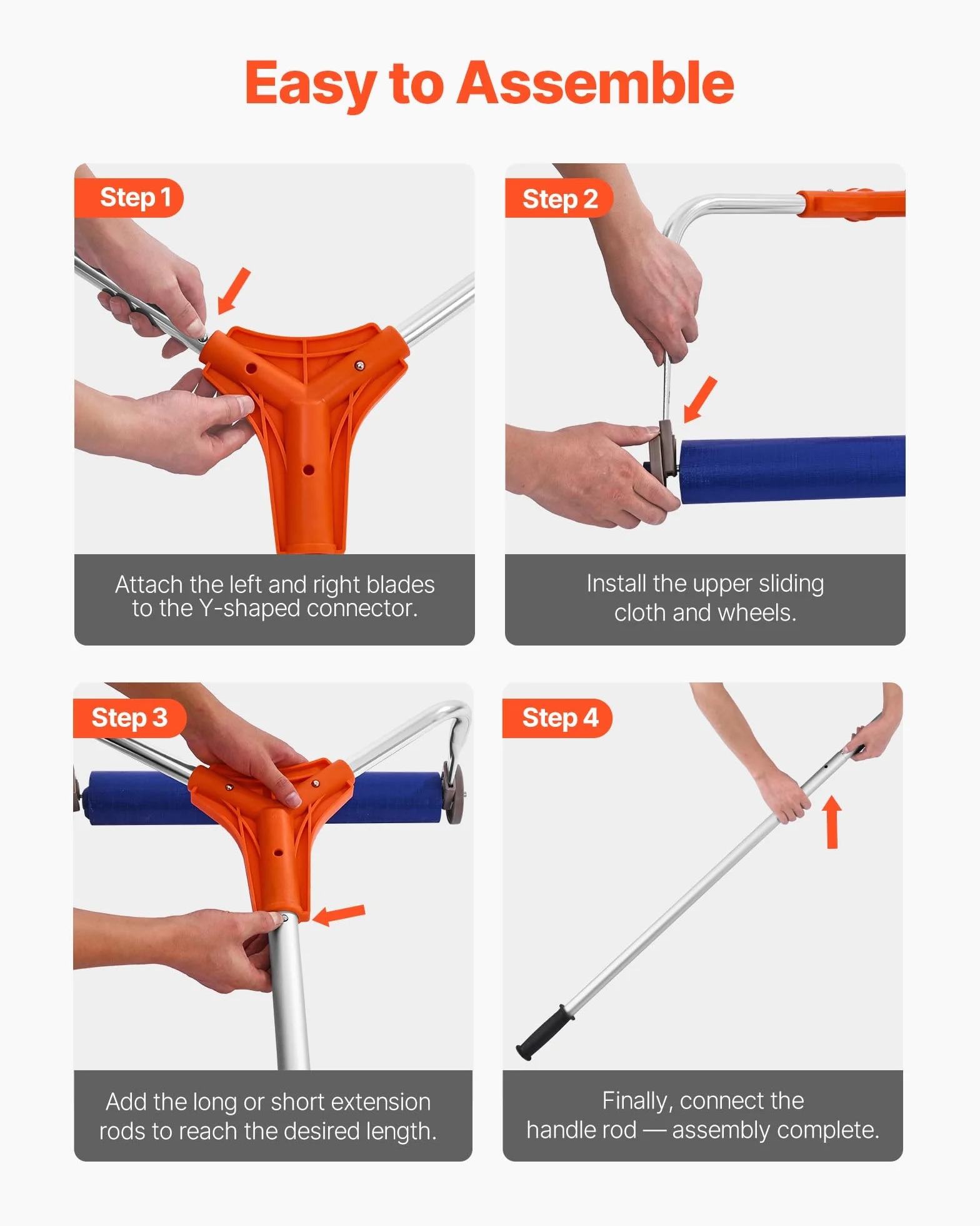 VEVOR Râteau à Neige de Toit 43 cm Réglable 1,25-5,24 m Lame Aluminium Roues Poignée Antidérapante