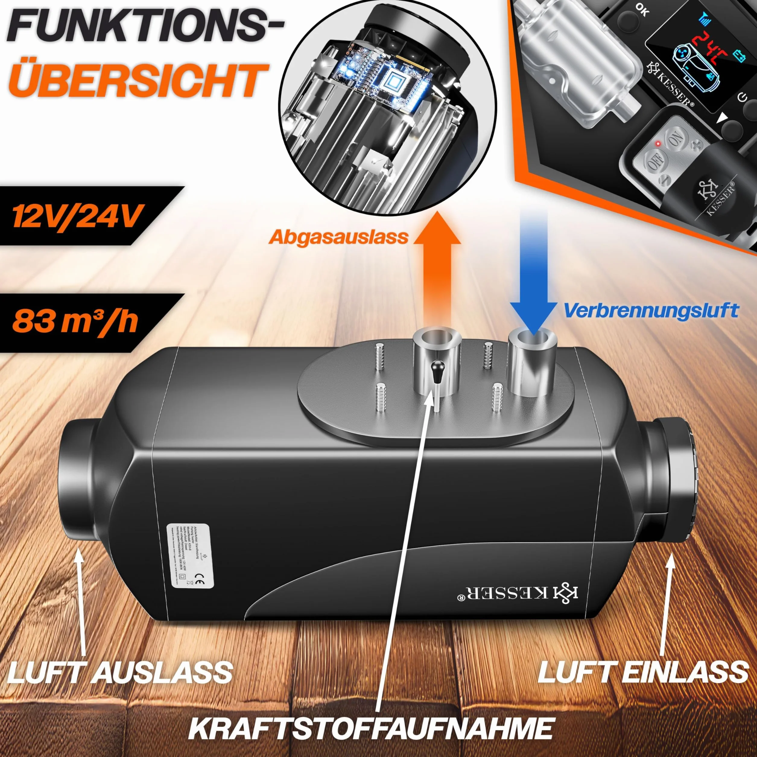 KESSER® Chauffage auxiliaire diesel 8 kW avec écran LCD et télécommande - Chauffe-air silencieux pour voiture, camion, camping-car