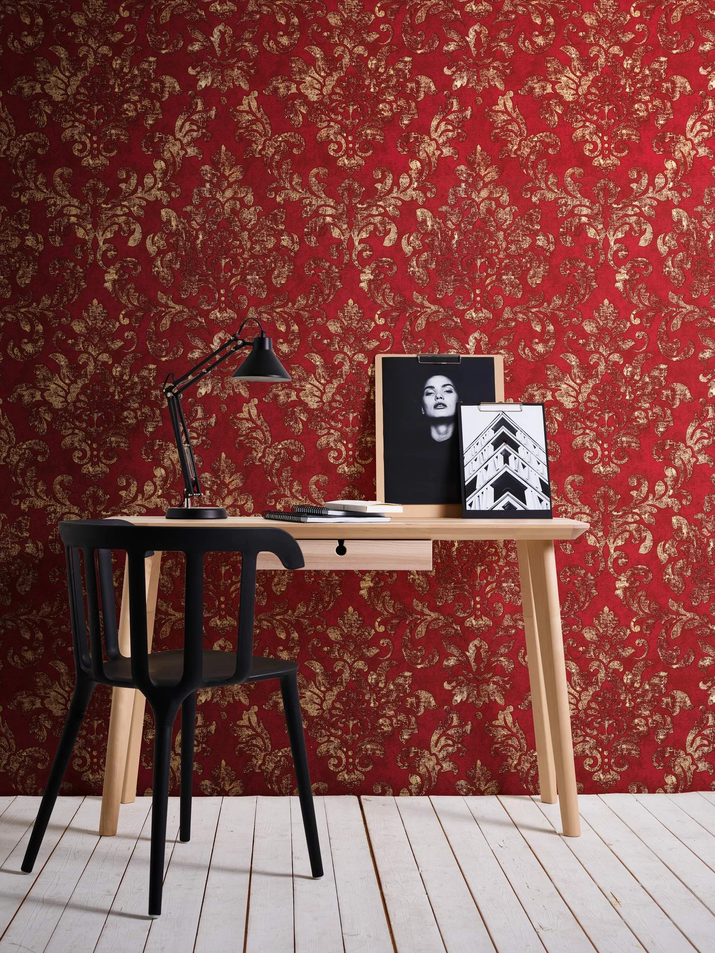 A.S. Création papier peint intissé Neue Bude 2.0 Edition 2 Used Glam papier peint baroque 10,05 m x 0,53 m rouge métallisé 374131 37413-1