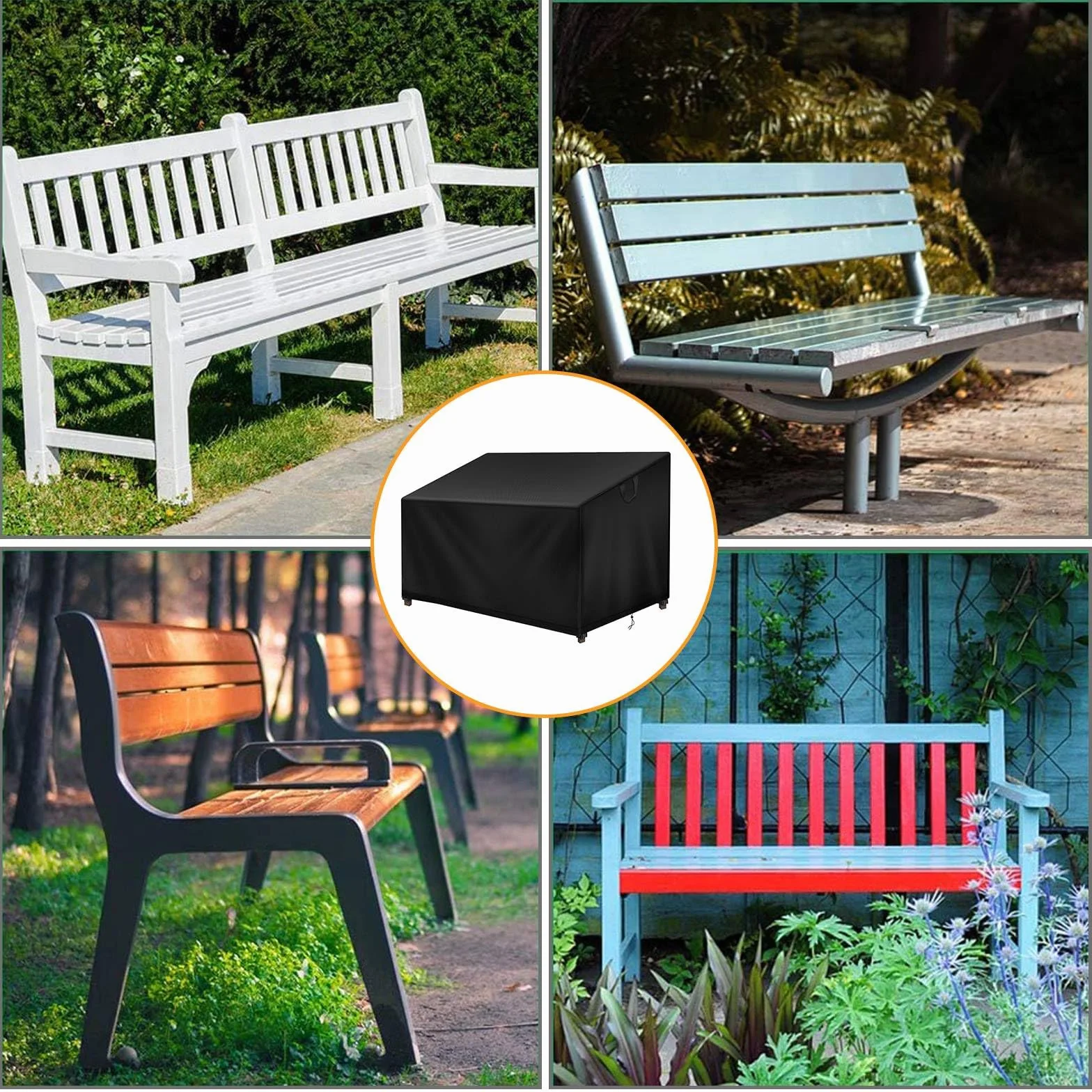 Housse Banc de Jardin 2 Places Imperméable 500D Oxford Extérieur 134x66x63/89cm