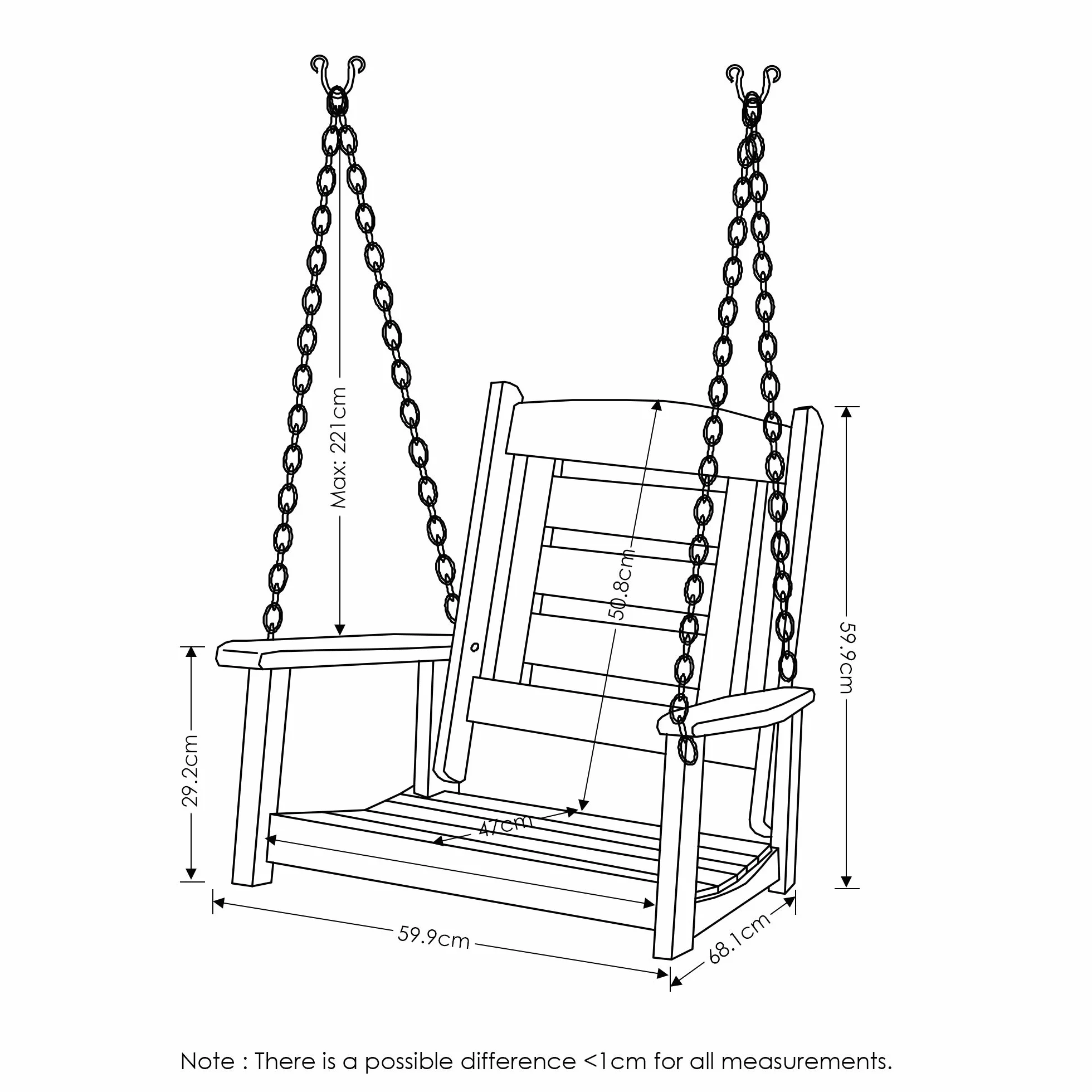 Furinno Tioman Hardwood Balançoire Suspendue Simple avec Chaîne, Naturel, Bois