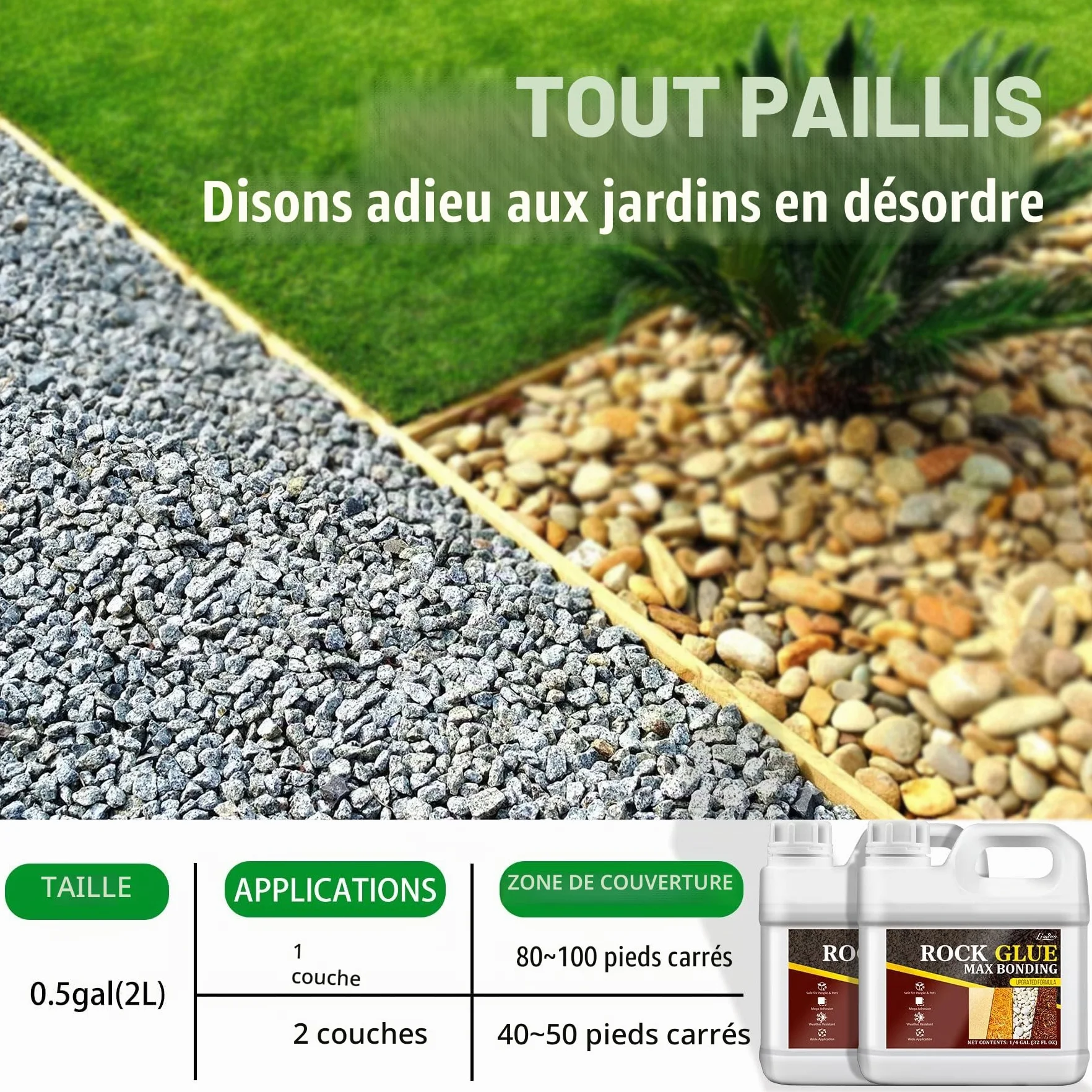 Liant pour Gravier - Colle Extra Forte pour Pierres, Fixateur pour Gravier, Resine Gravier pour Fixer Pierres, Écorce - Liant Gravier Extérieur pour Allées de Jardin, Chemins en Pierre (2 Liter)
