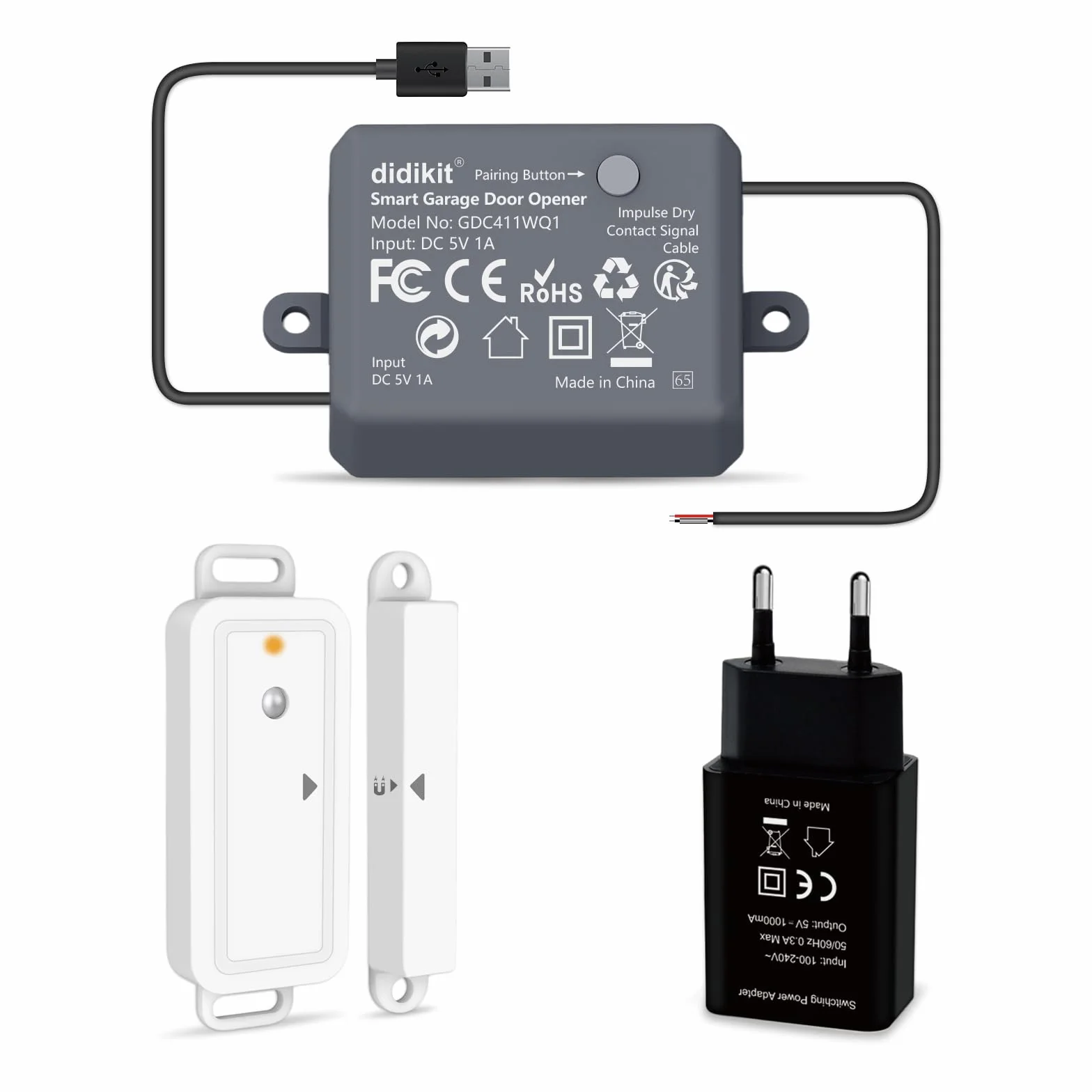 Ouvre-Porte de Garage Connecté WiFi, Capteur sans Fil, Interrupteur de Porte Intelligent, Compatible avec Google Home Alexa, Kits Smart Module pour Portail Coulissant
