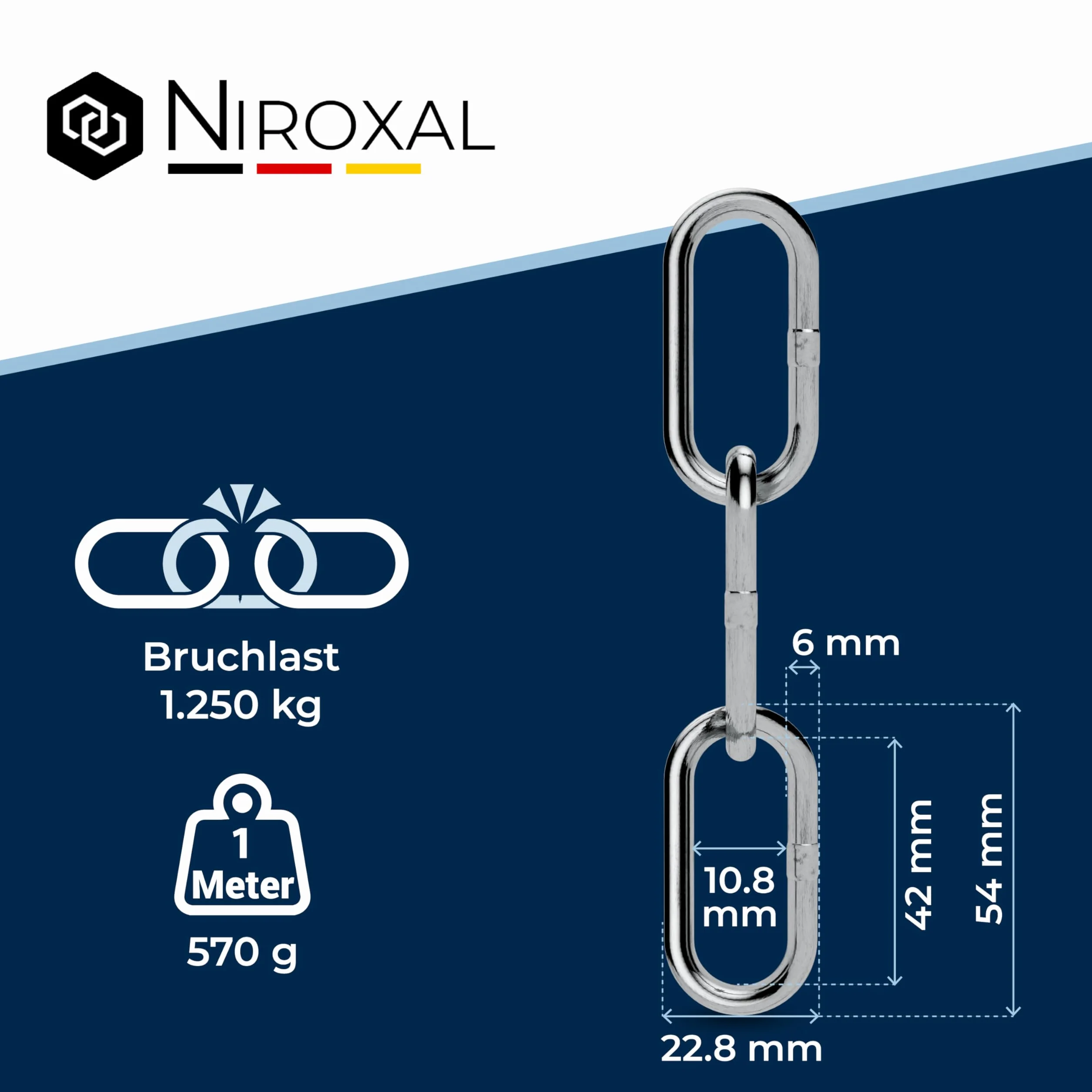 Chaîne inox A4 / 316 6 mm – 4 m – lot de 1 – chaîne polyvalente extérieure – extérieur qualité marine