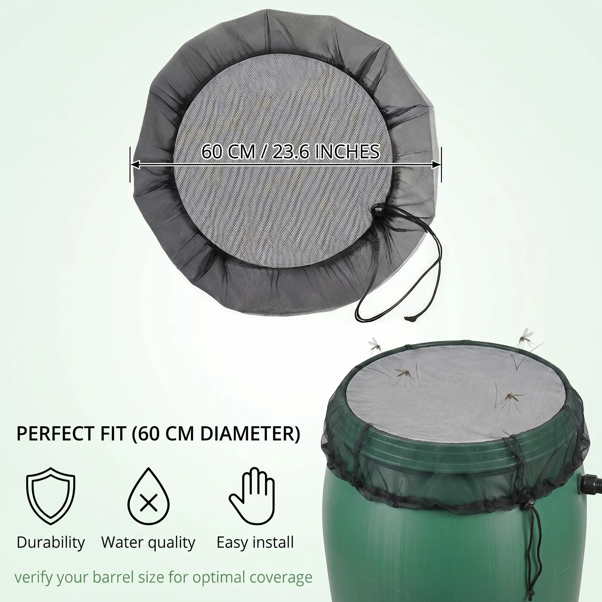 Filet Anti-Moustique pour Citerne de Pluie 60cm Protection Recuperateur Eau de Pluie