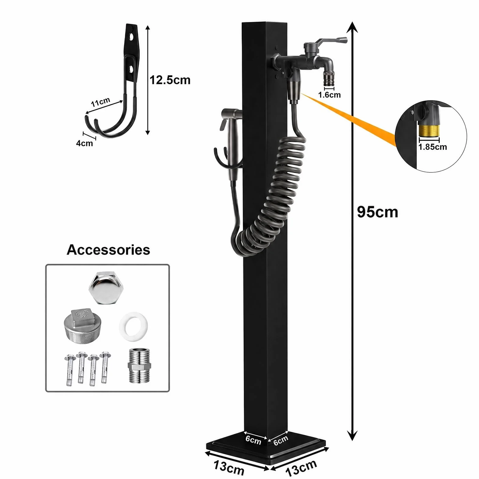 Robinet Extérieur sur Pied Acier Inoxydable 95 cm Borne d'Arrosage Jardin