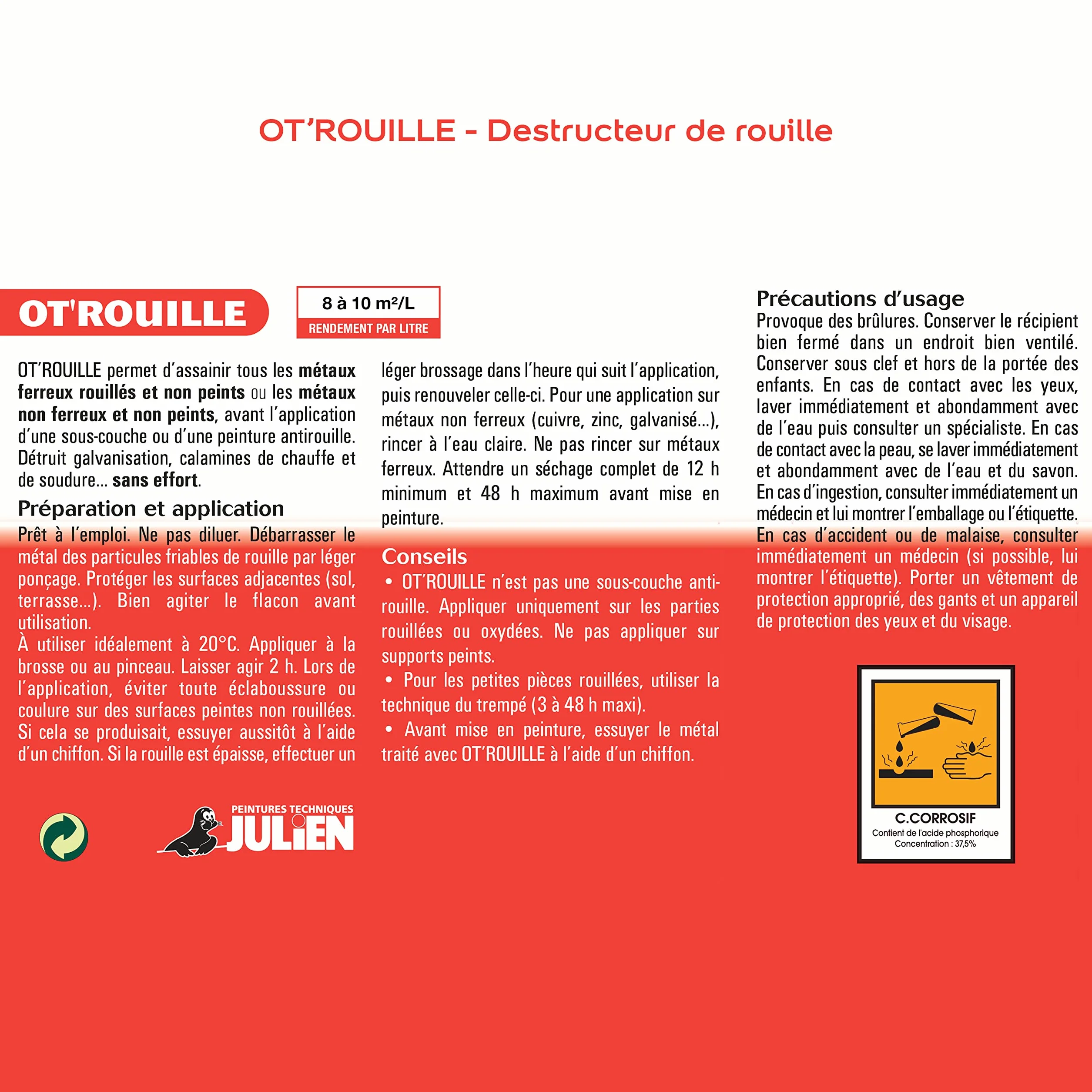 Julien Destructeur De Rouille Antirouille Gris 0,5 L