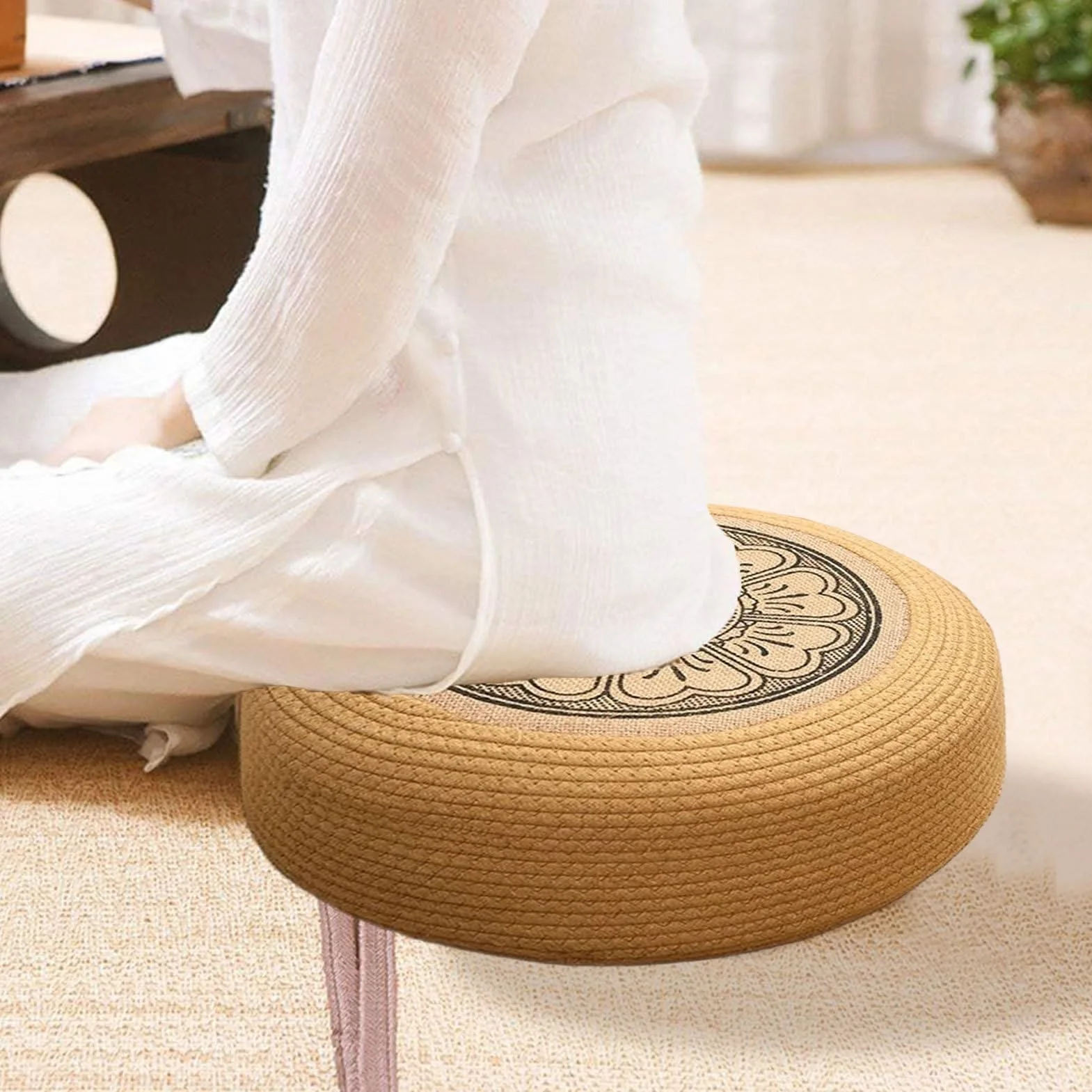 Pouf d'extérieur en rotin imperméable 40 x 40 x 20 cm tatami tissé à la main pour jardin