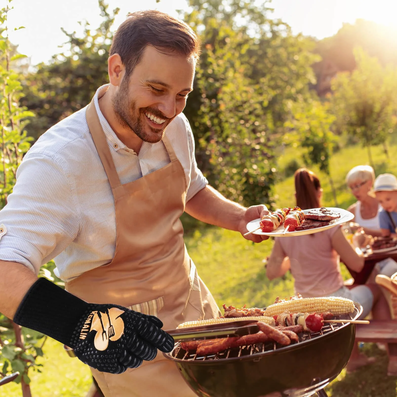 Gants de Barbecue Résistant à la Chaleur 500°C en Silicone Antidérapants Reinalin L/XL/XXL
