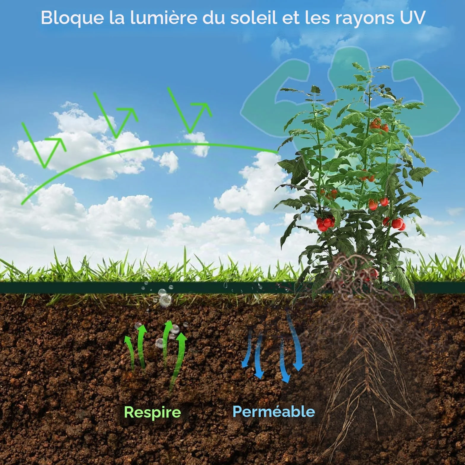 Toiles de Paillage 1m x 5m avec Piquets Tissu Anti-Mauvaises Herbes Respirant pour Jardin