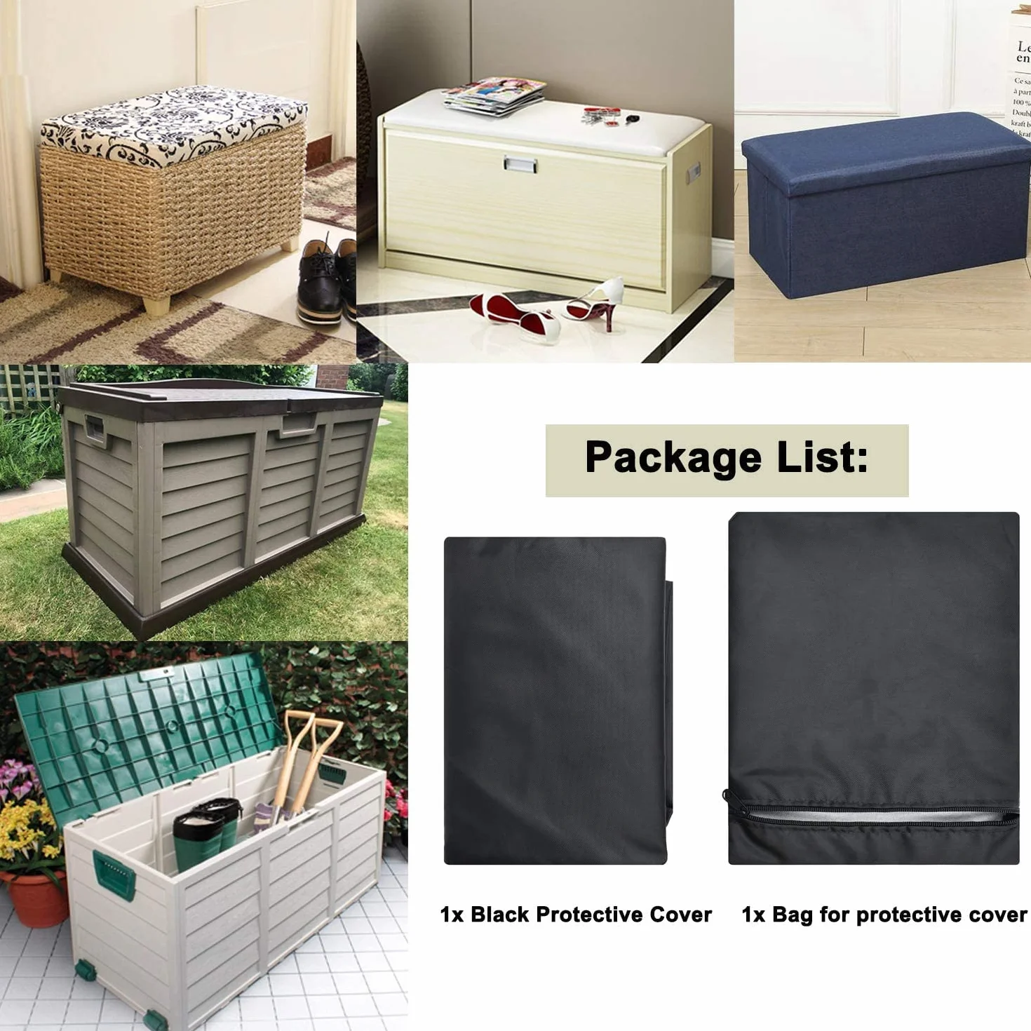 Boîte de rangement de jardin imperméable 132 x 44 x 57 cm Noir