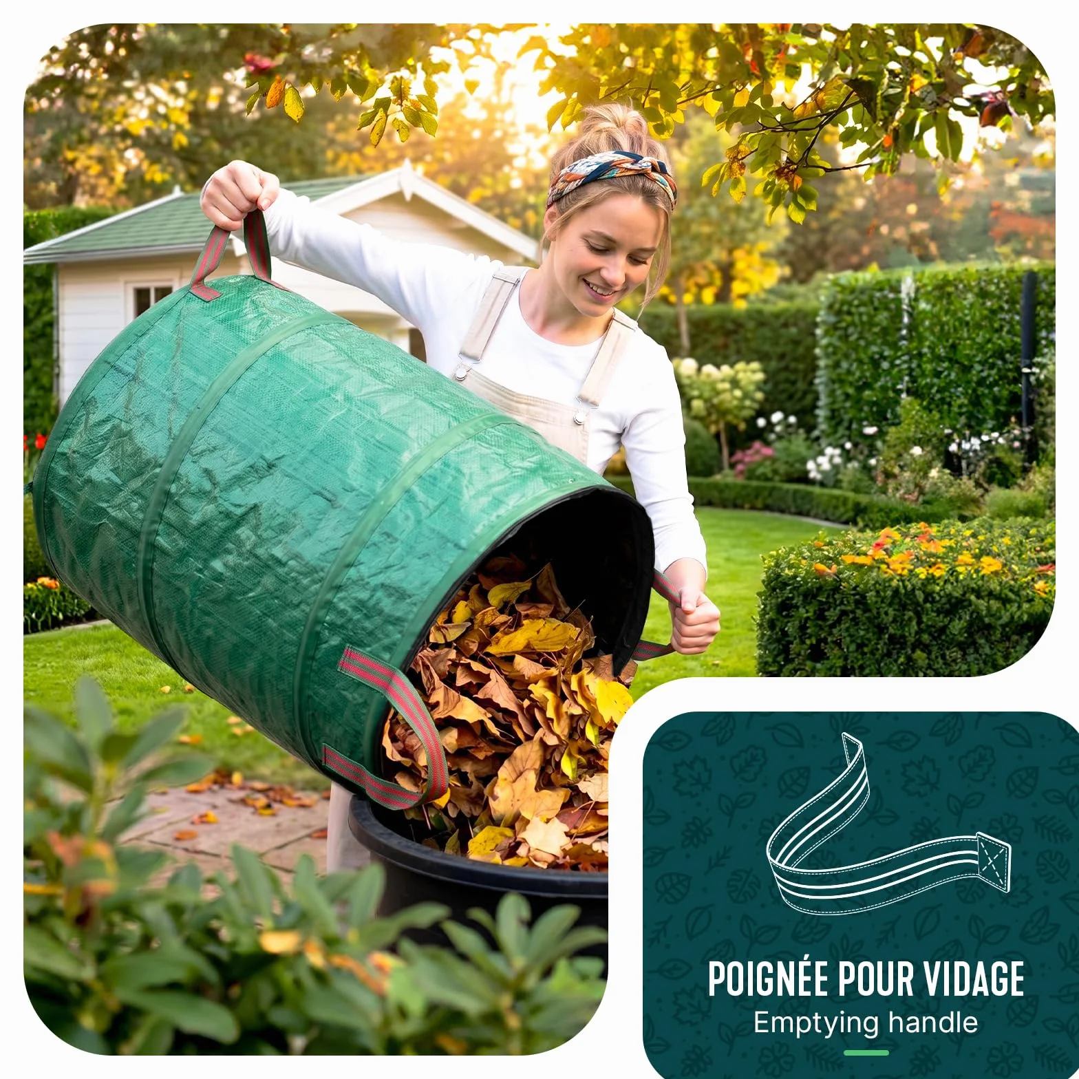 Lot de 3 Sac de Jardin Pop up 100L Polyéthylène Robuste avec Poignées Pliable Vert