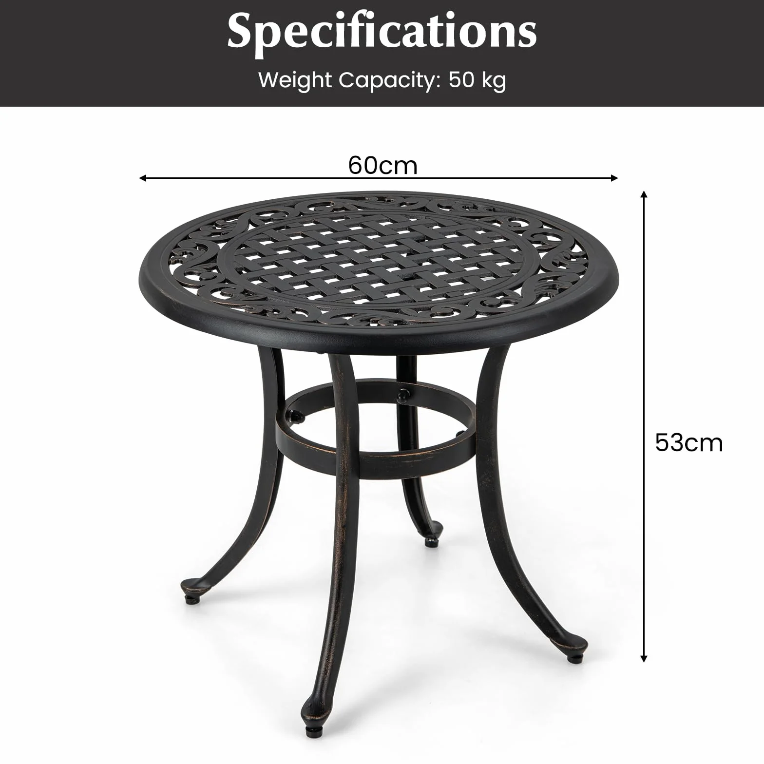 GIANTEX Table de Jardin Fonte d'Aluminium Ronde Bistrot Coussinets Réglables Bronze Antique