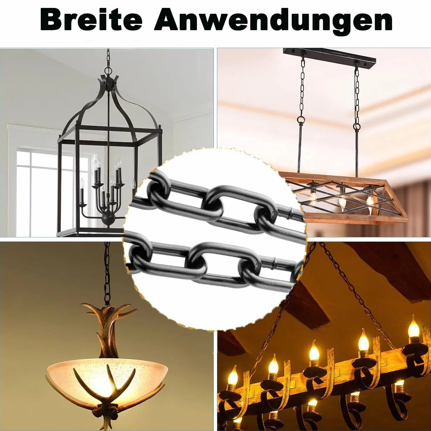 Chaîne noire 10 m 3 mm - Chaîne de sécurité pour suspendre des clôtures, chaîne à bascule, chaise suspendue, chaîne de lampe, chaîne pour chien, chaîne pivotante, séchage de la chaîne à linge en fer