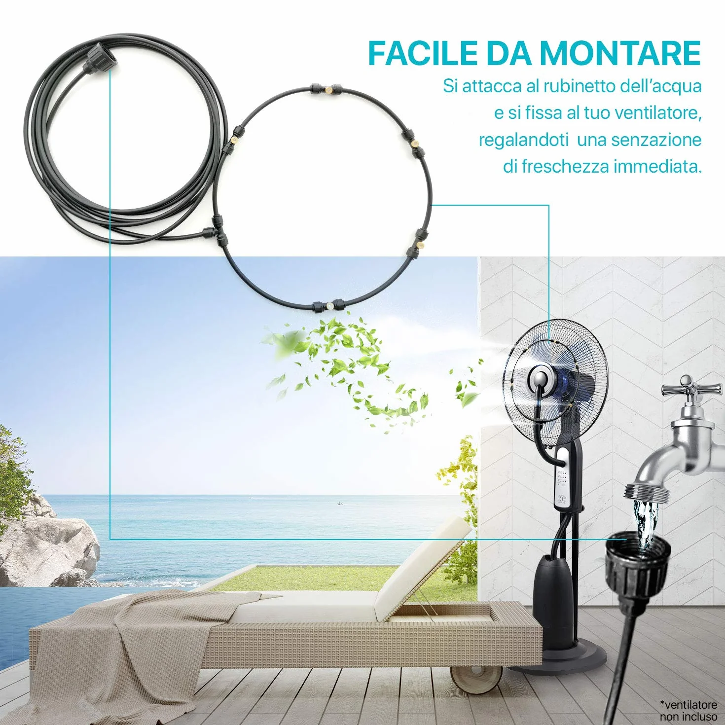 Kit brumisateur de jardin d'extérieur pour ventilateur 5 buses laiton 30 cm