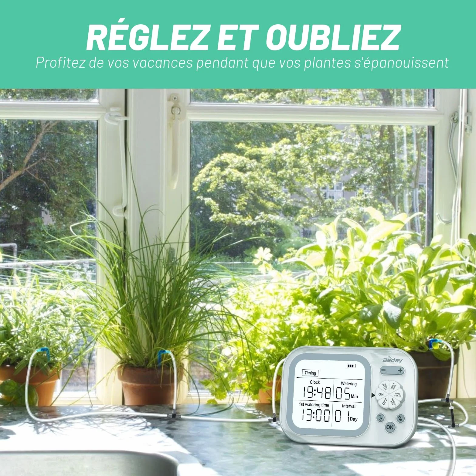 Système d'arrosage automatique goutte à goutte pour 15 plantes avec minuterie et détection d'humidité