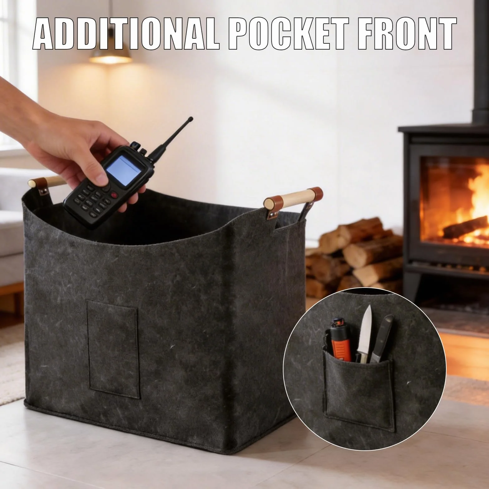Sac en feutre pour bois pliable 60x40x40cm 96L Gris foncé