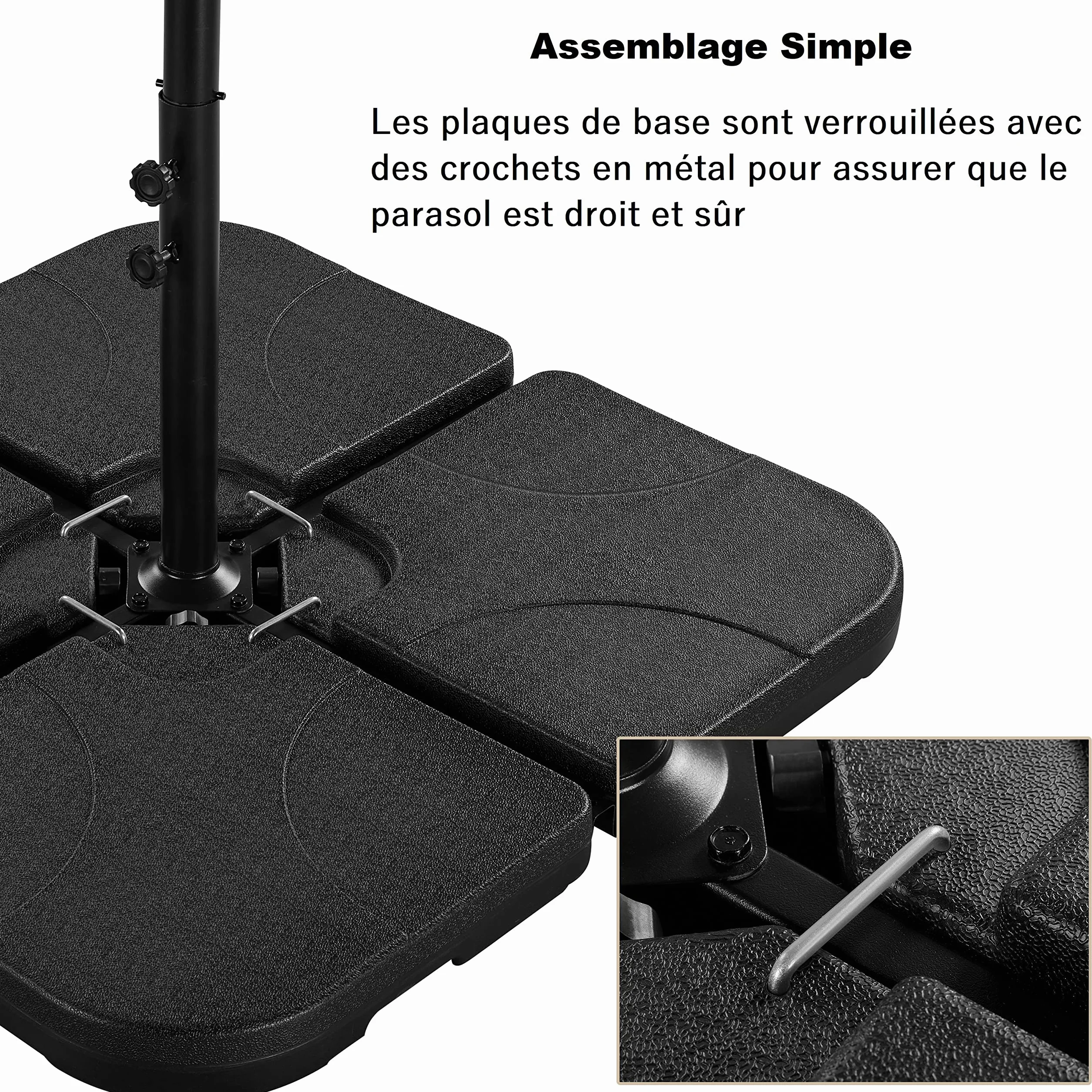 Yaheetech Lot de 4 Dalles carrées de Parasol Lestage Pieds Base 50 × 50 × 7,5 cm Noir